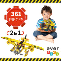 361 Piece 2-In-1 Flying Propeller Airplane & Dump Truck Model Construction Building Brick Block  EBM12