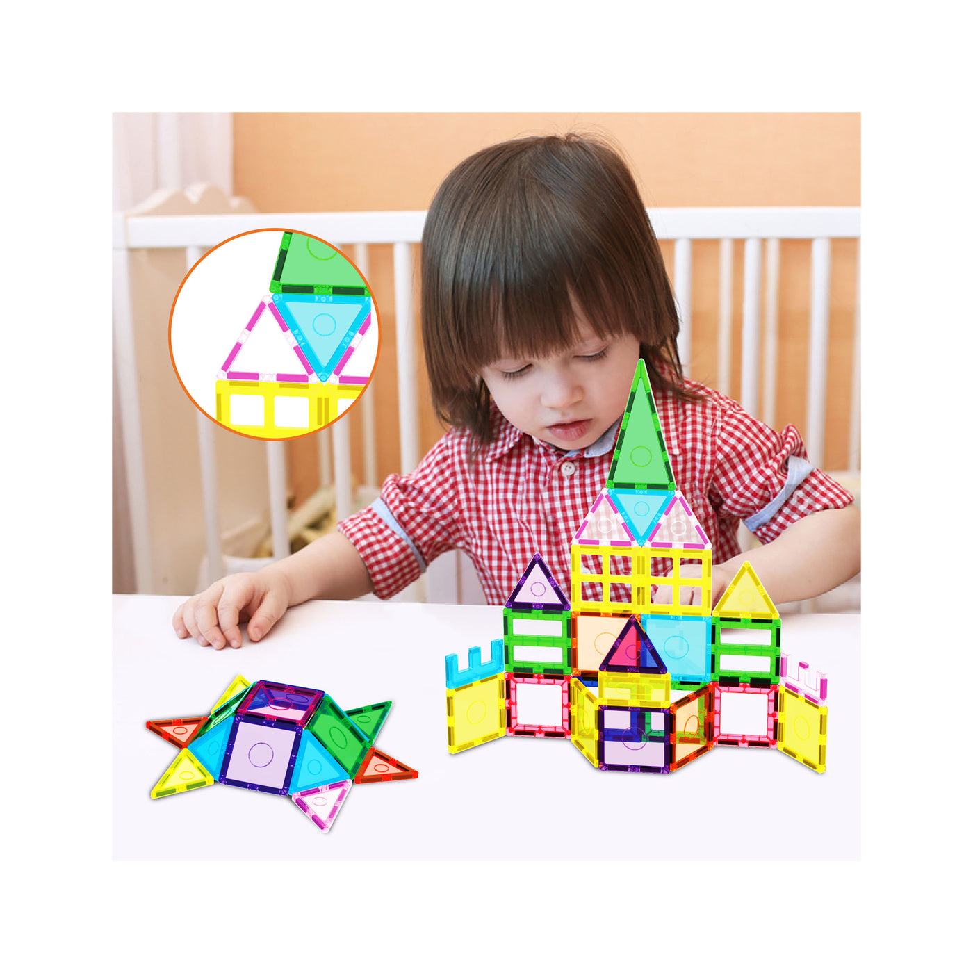 EverPlay 61pc Magnet Tile Building Blocks with Car Base Drawstring Bag