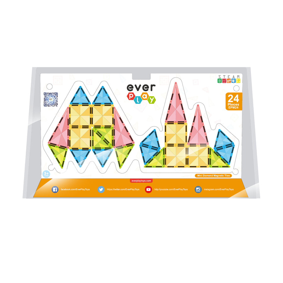EverPlay 24 pcs Travel Size Magnetic Tiles Building Blocks