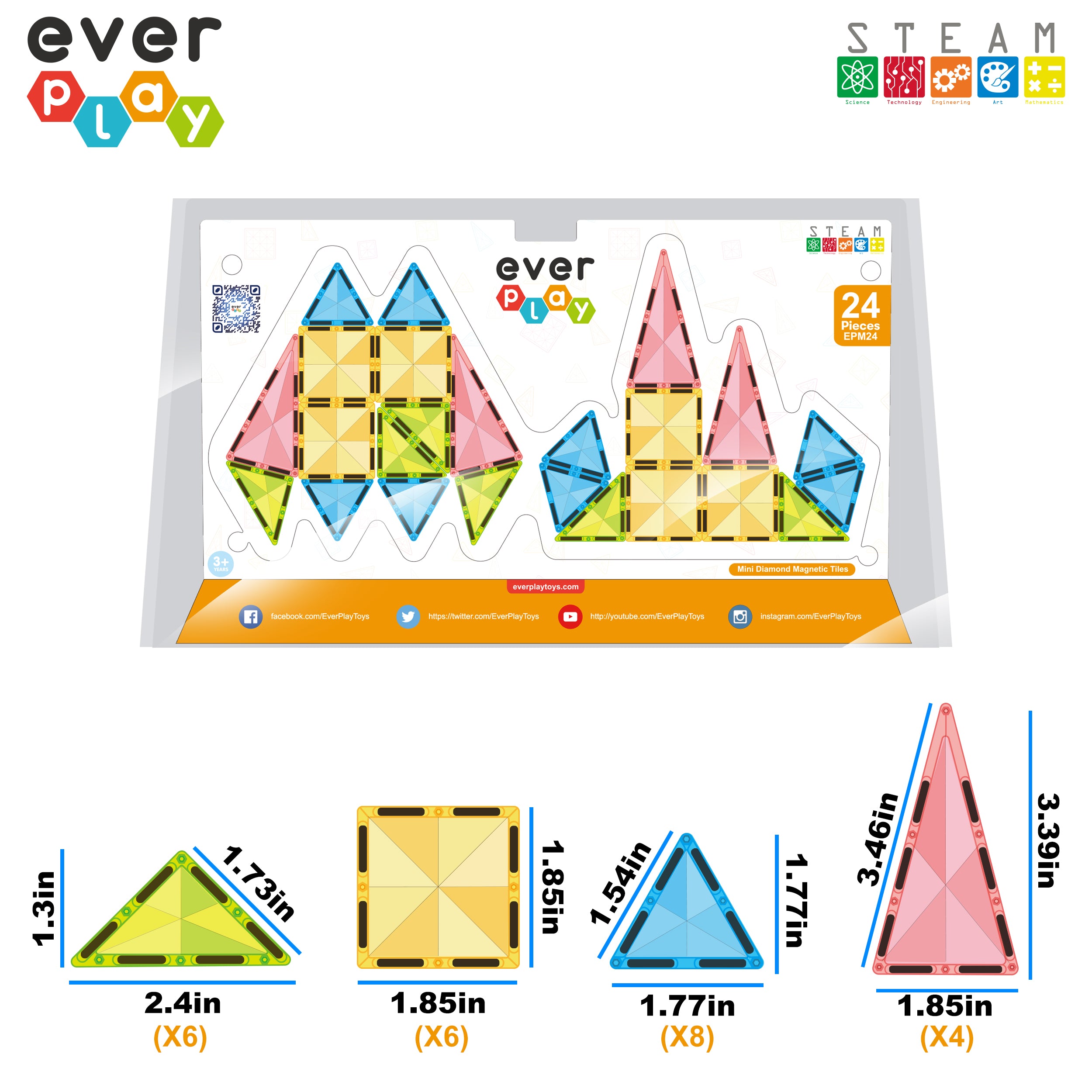  EverPlay 24pc Magnet Tiles Building Block Toy Set