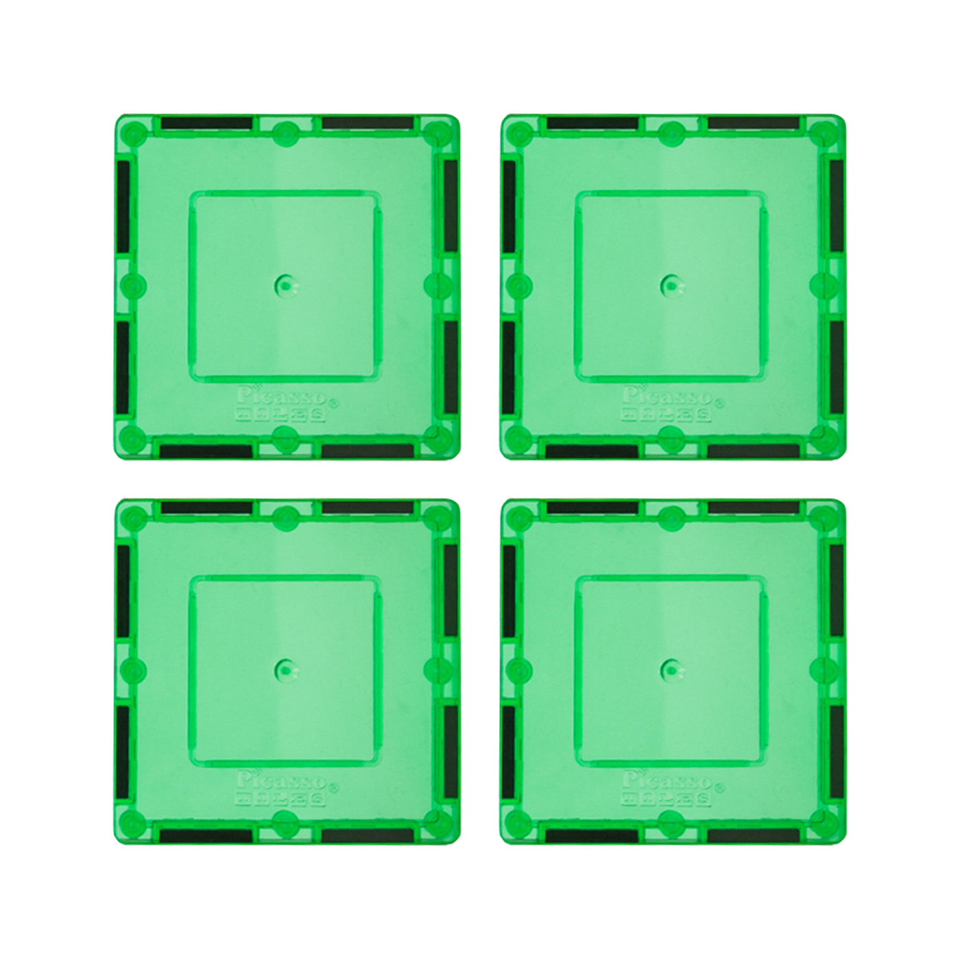 PicassoTiles 4 Piece 3" x 3" Green Square Magnetic Tiles