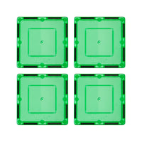 PicassoTiles 4 Piece 3" x 3" Green Square Magnetic Tiles