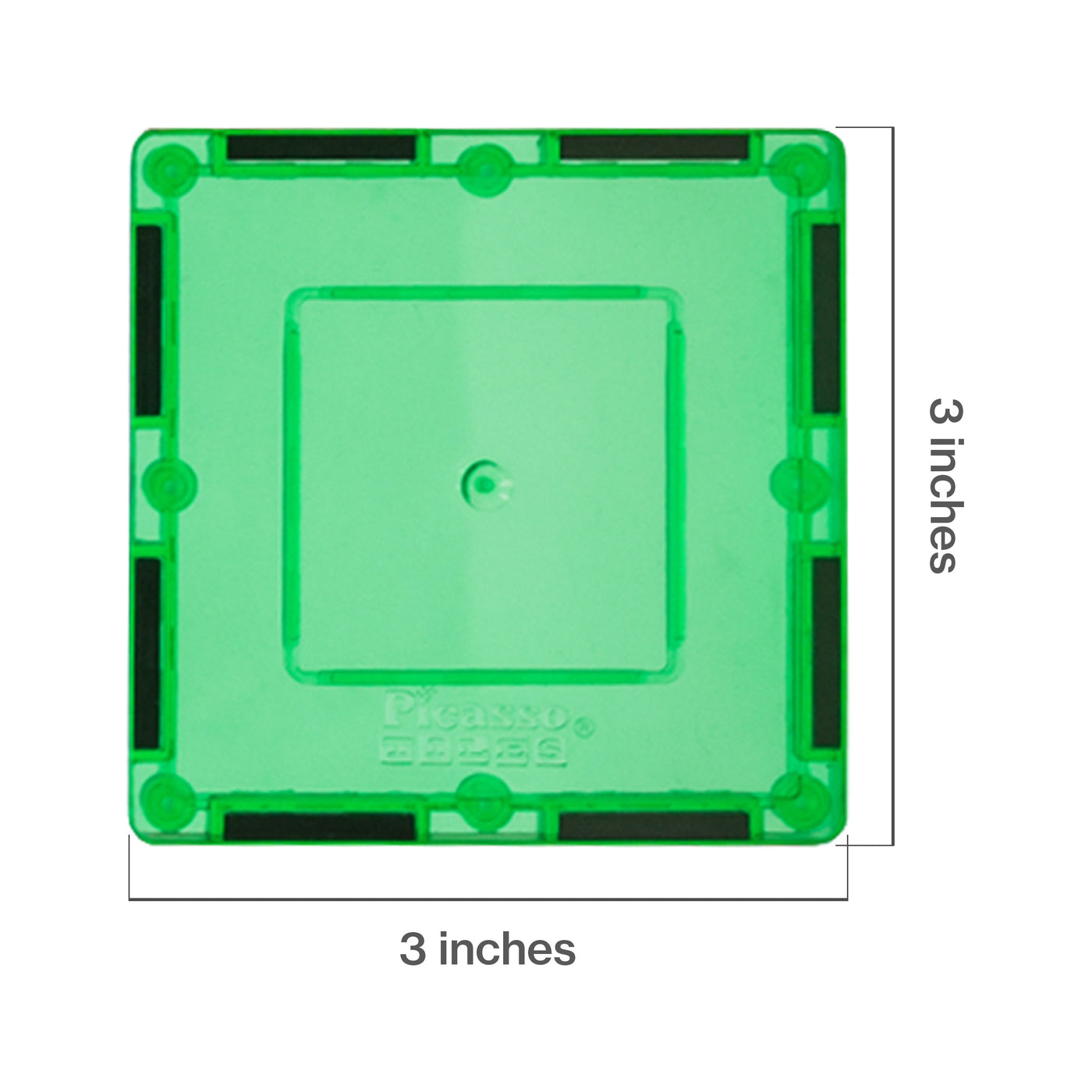 PicassoTiles 4 Piece 3" x 3" Green Square Magnetic Tiles