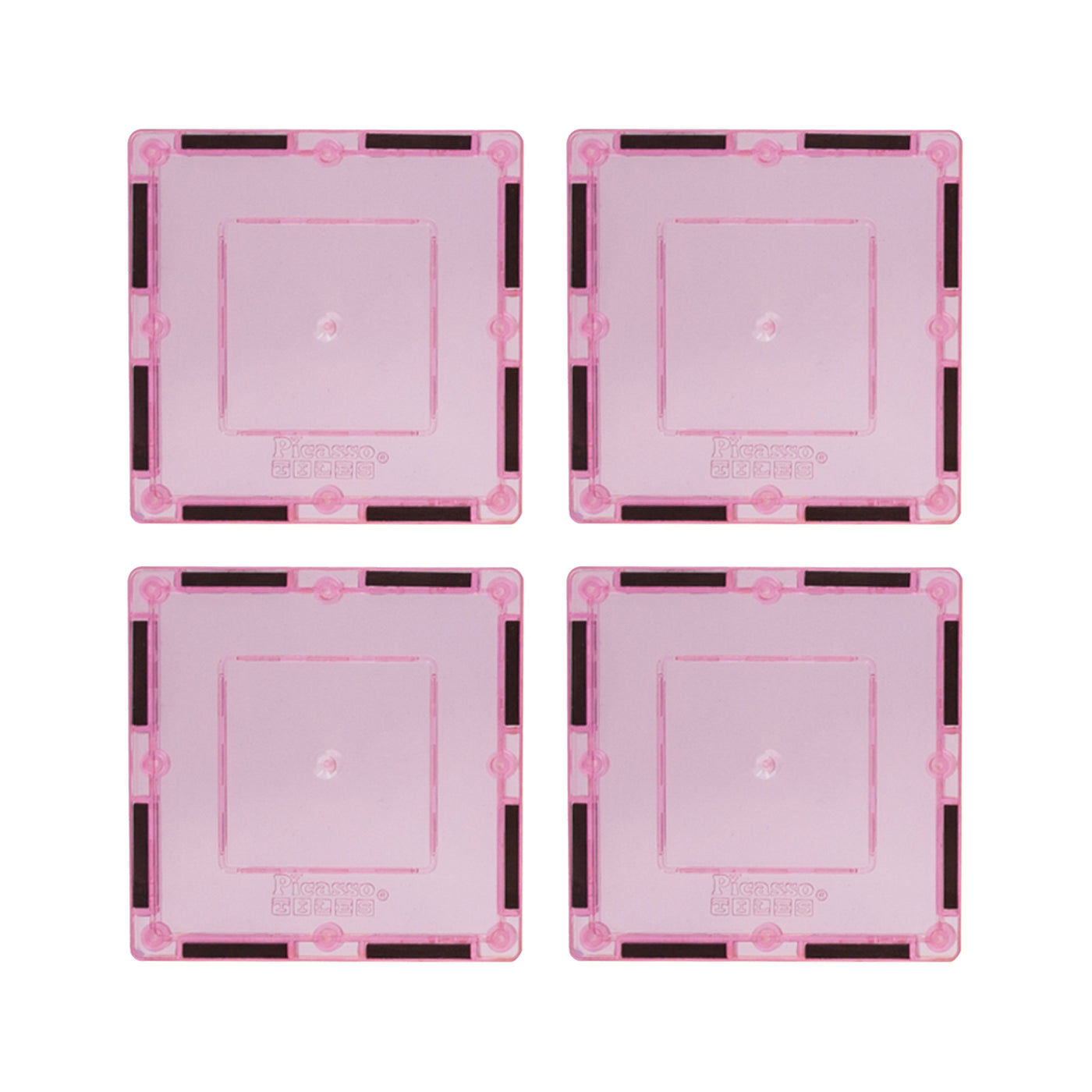 PicassoTiles 4 Piece 3" x 3" Pink Square Magnetic Tiles