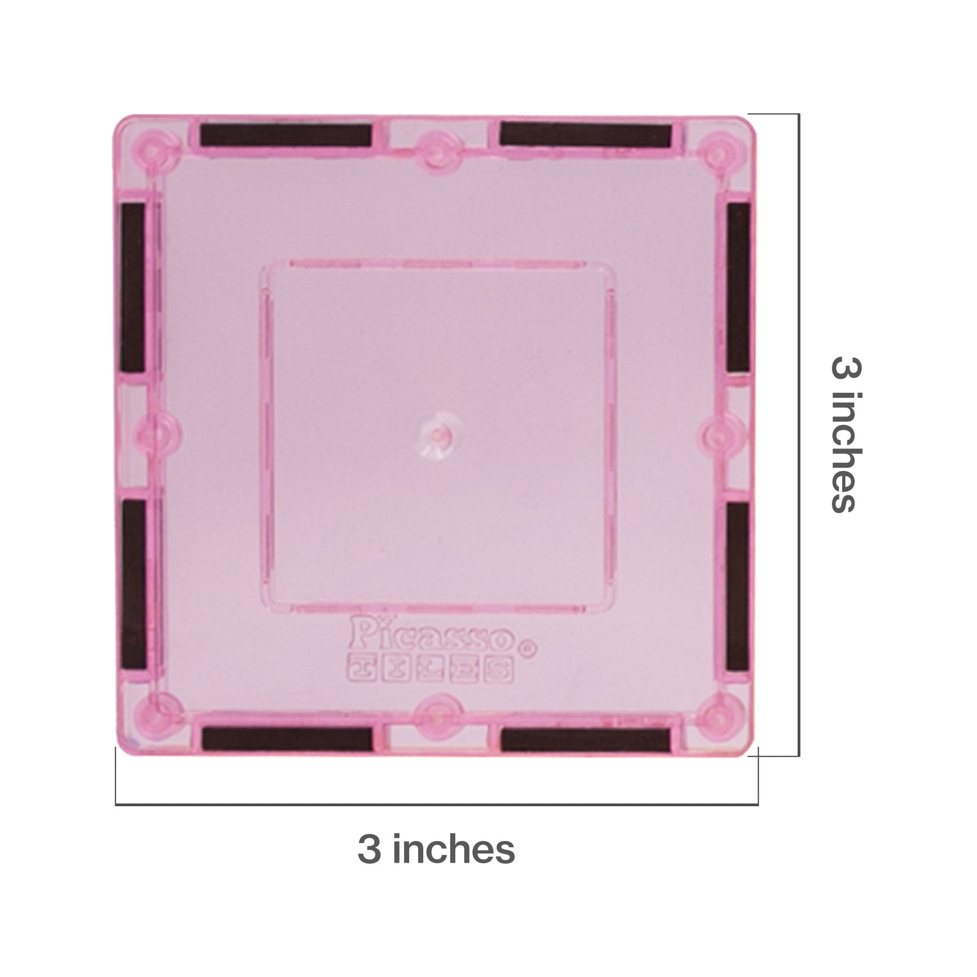 PicassoTiles 4 Piece 3" x 3" Pink Square Magnetic Tiles