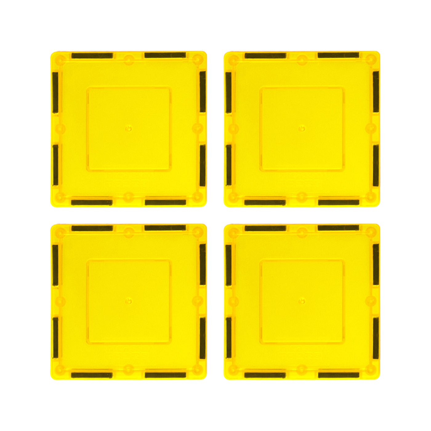 PicassoTiles 4 Piece 3" x 3" Yellow Square Magnetic Tiles