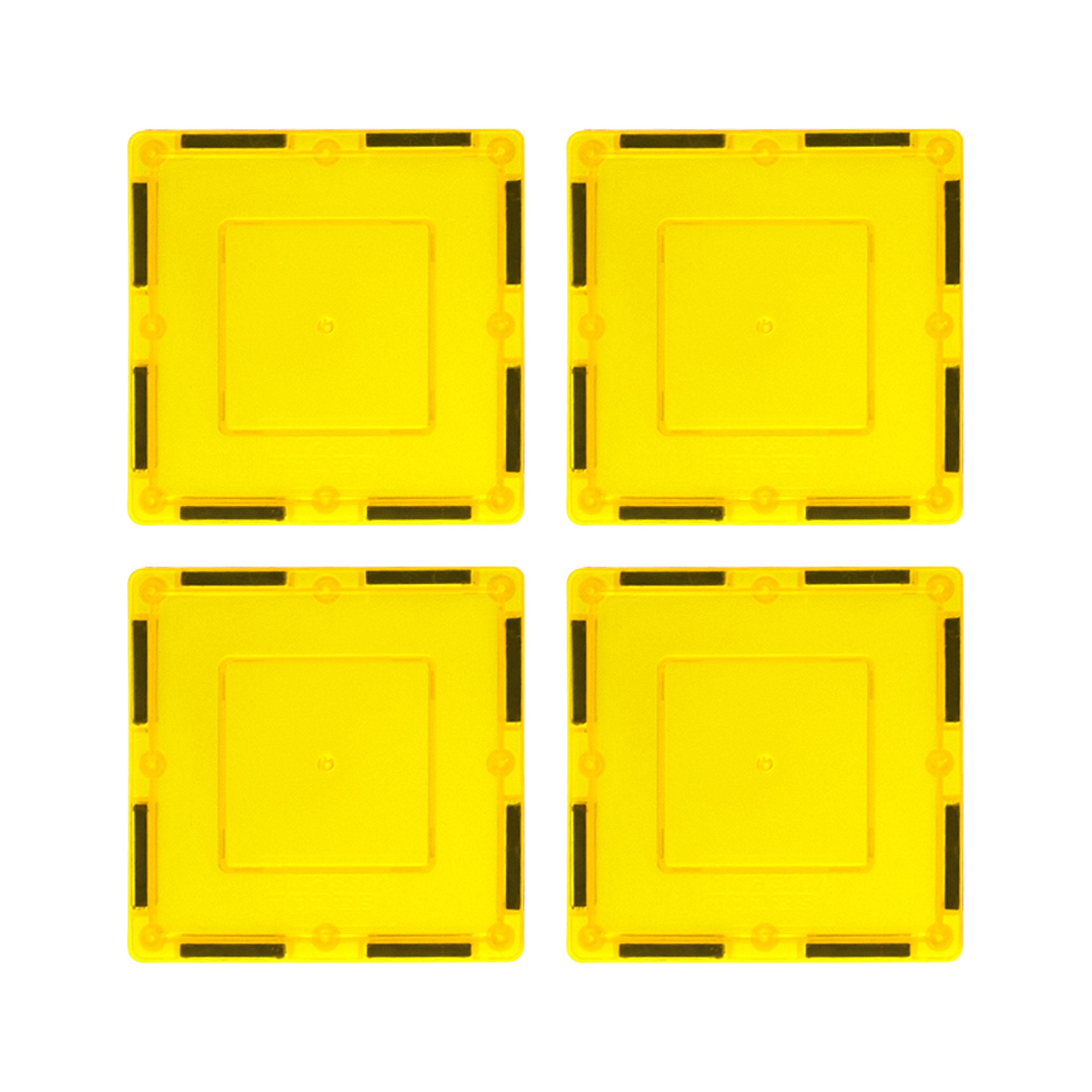 PicassoTiles 4 Piece 3" x 3" Yellow Square Magnetic Tiles