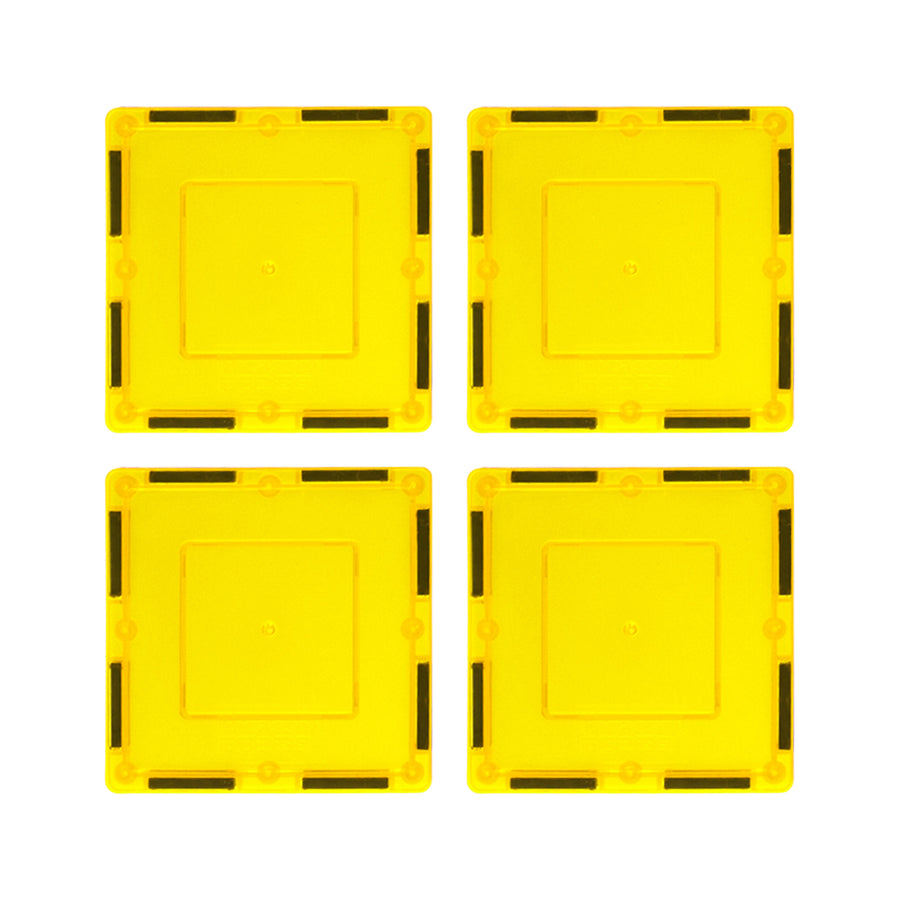 PicassoTiles 4 Piece 3" x 3" Yellow Square Magnetic Tiles