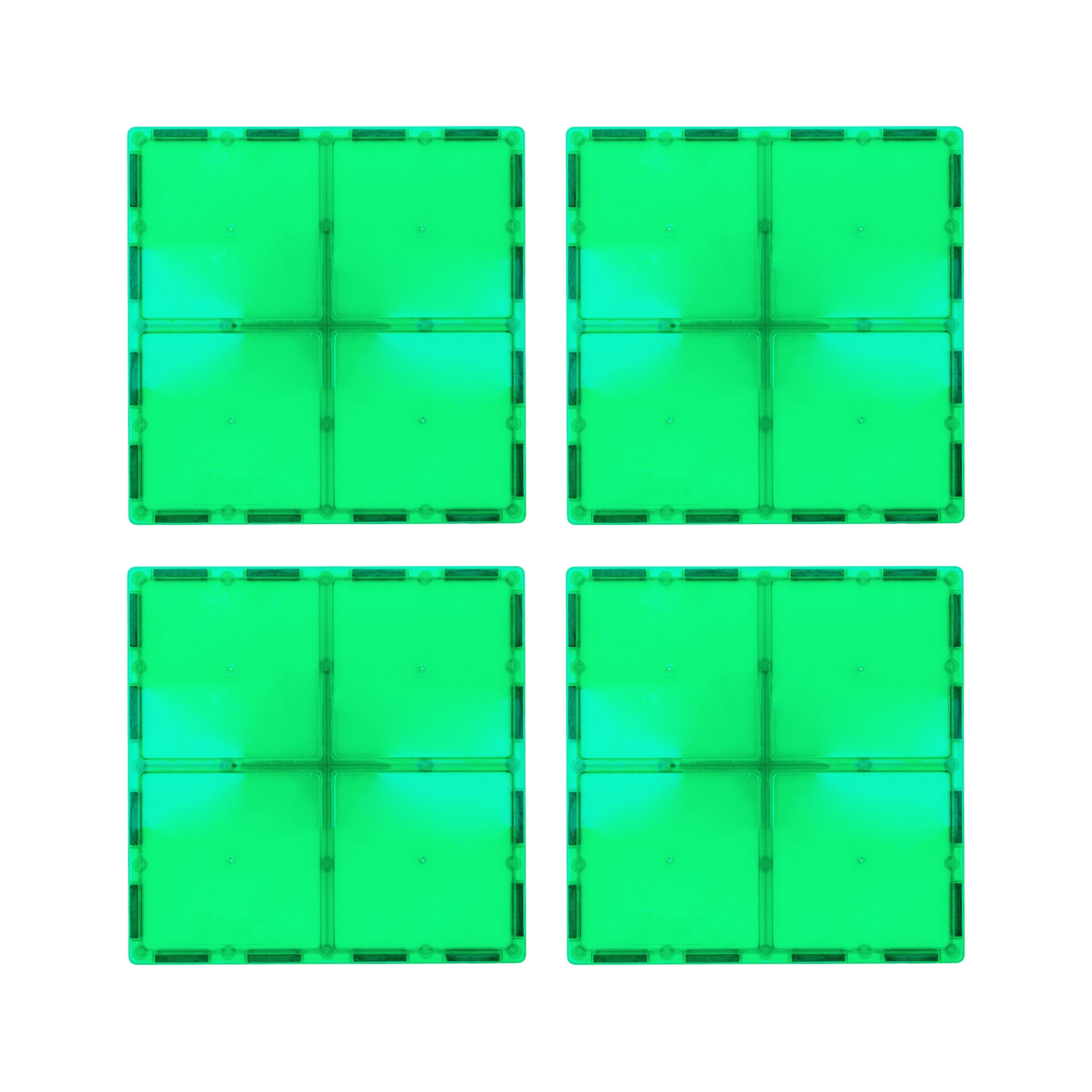 PicassoTiles 4 Piece 6" x 6" Green Square Magnetic Tiles