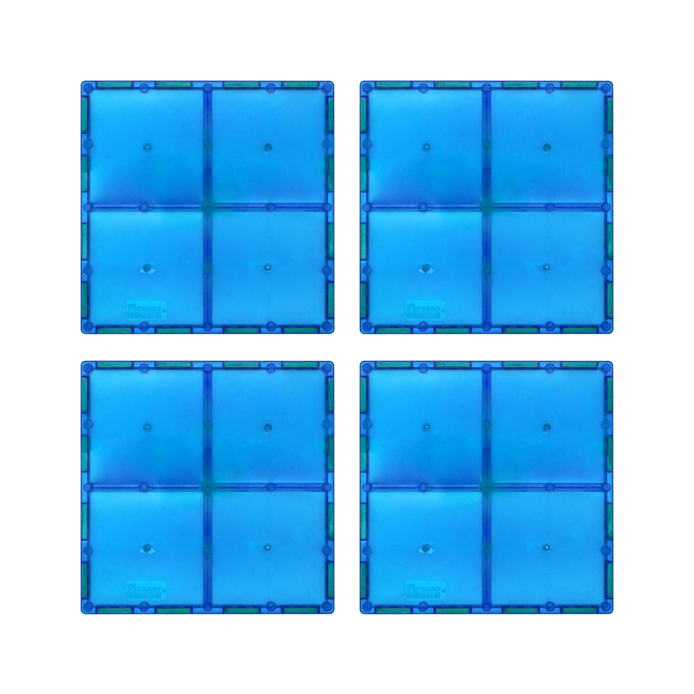 PicassoTiles 4 Piece 6" x 6" Light Blue Square Magnetic Tiles