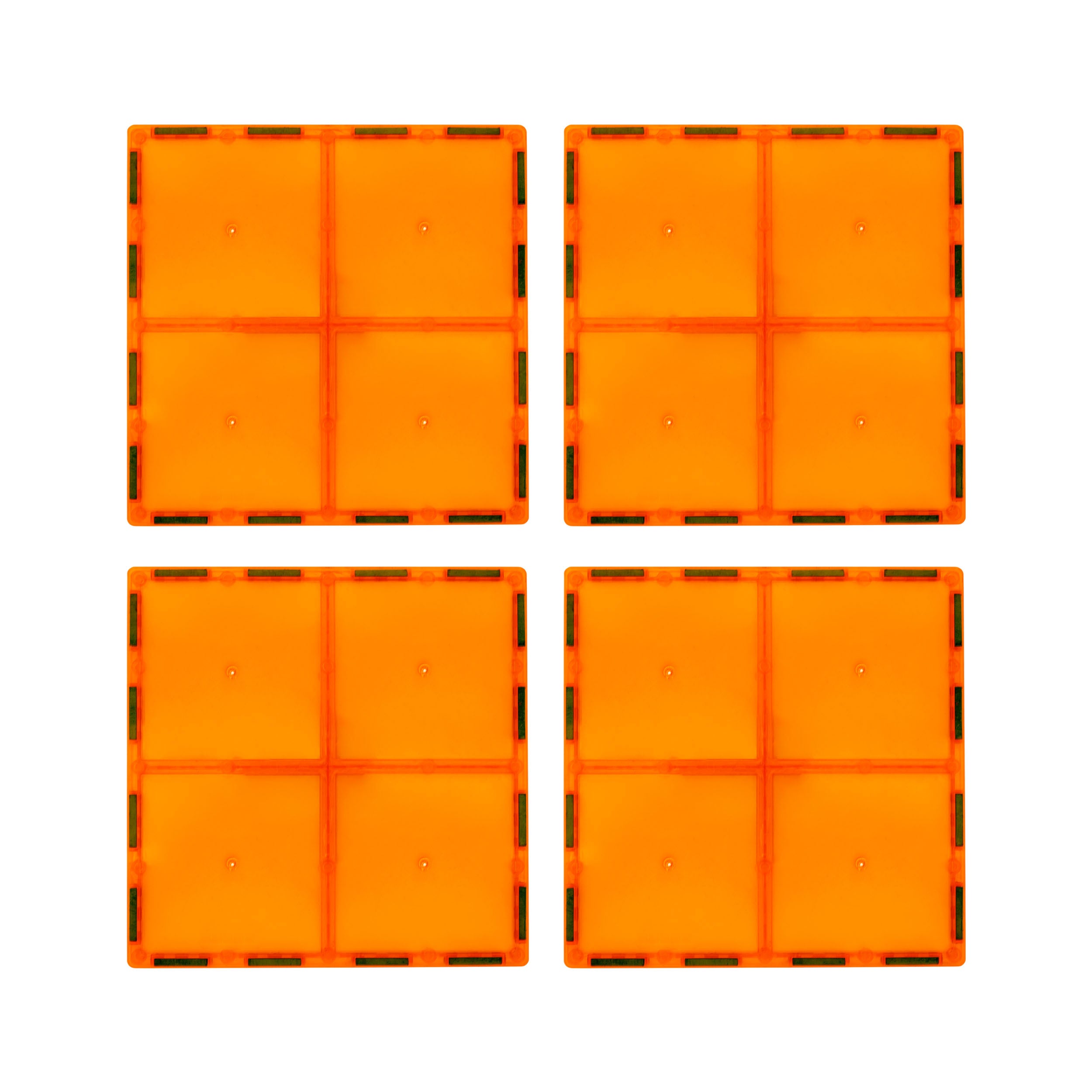 PicassoTiles 4 Piece 6" x 6" Orange Square Magnetic Tiles