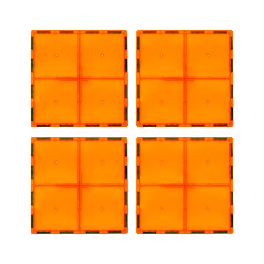 PicassoTiles 4 Piece 6" x 6" Orange Square Magnetic Tiles