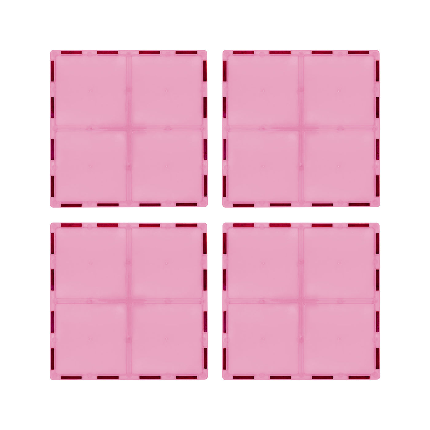 PicassoTiles 4 Piece 6" x 6" Pink Square Magnetic Tiles