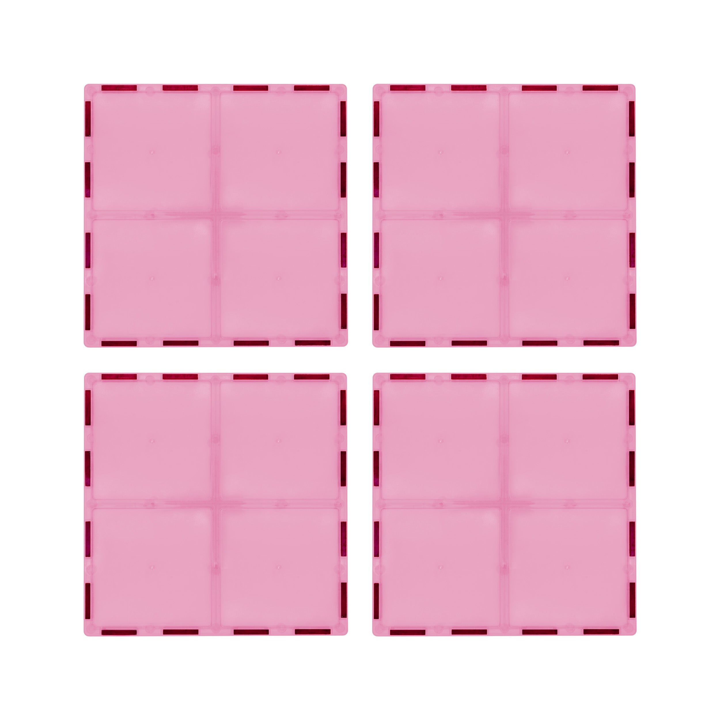 PicassoTiles 4 Piece 6" x 6" Pink Square Magnetic Tiles