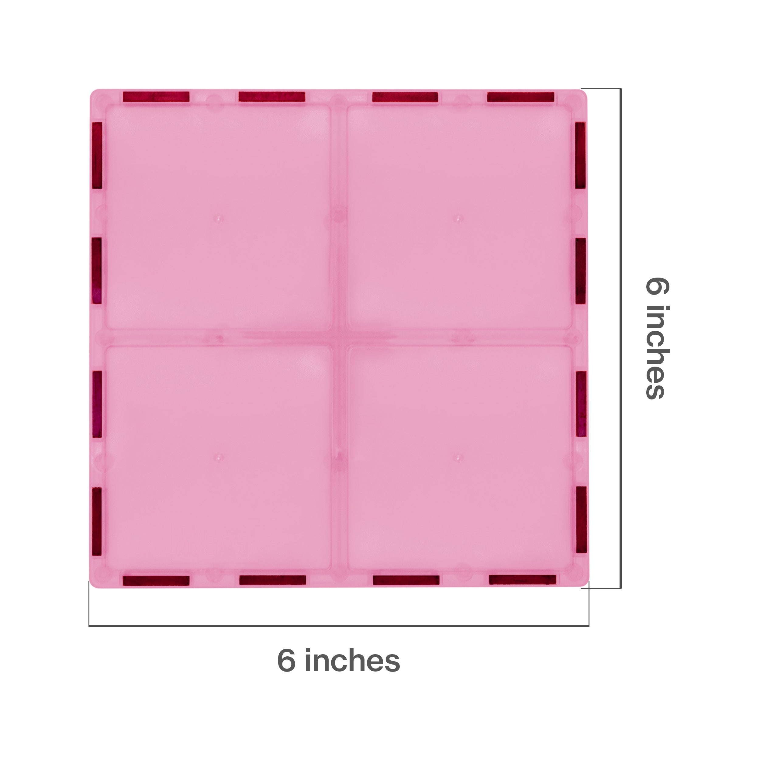 PicassoTiles 4 Piece 6" x 6" Pink Square Magnetic Tiles