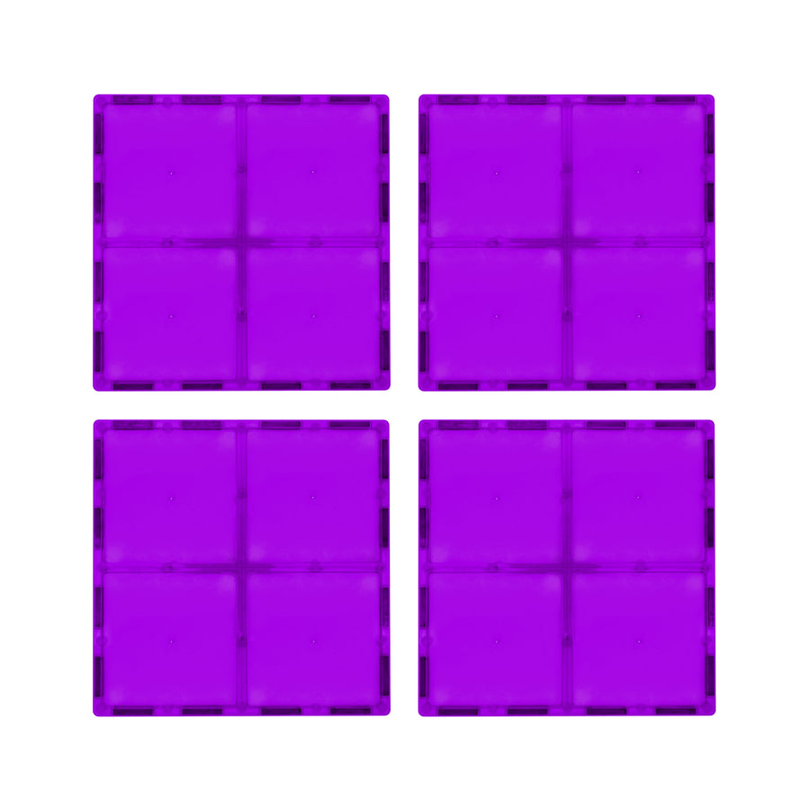 PicassoTiles 4 Piece 6" x 6" Purple Square Magnetic Tiles