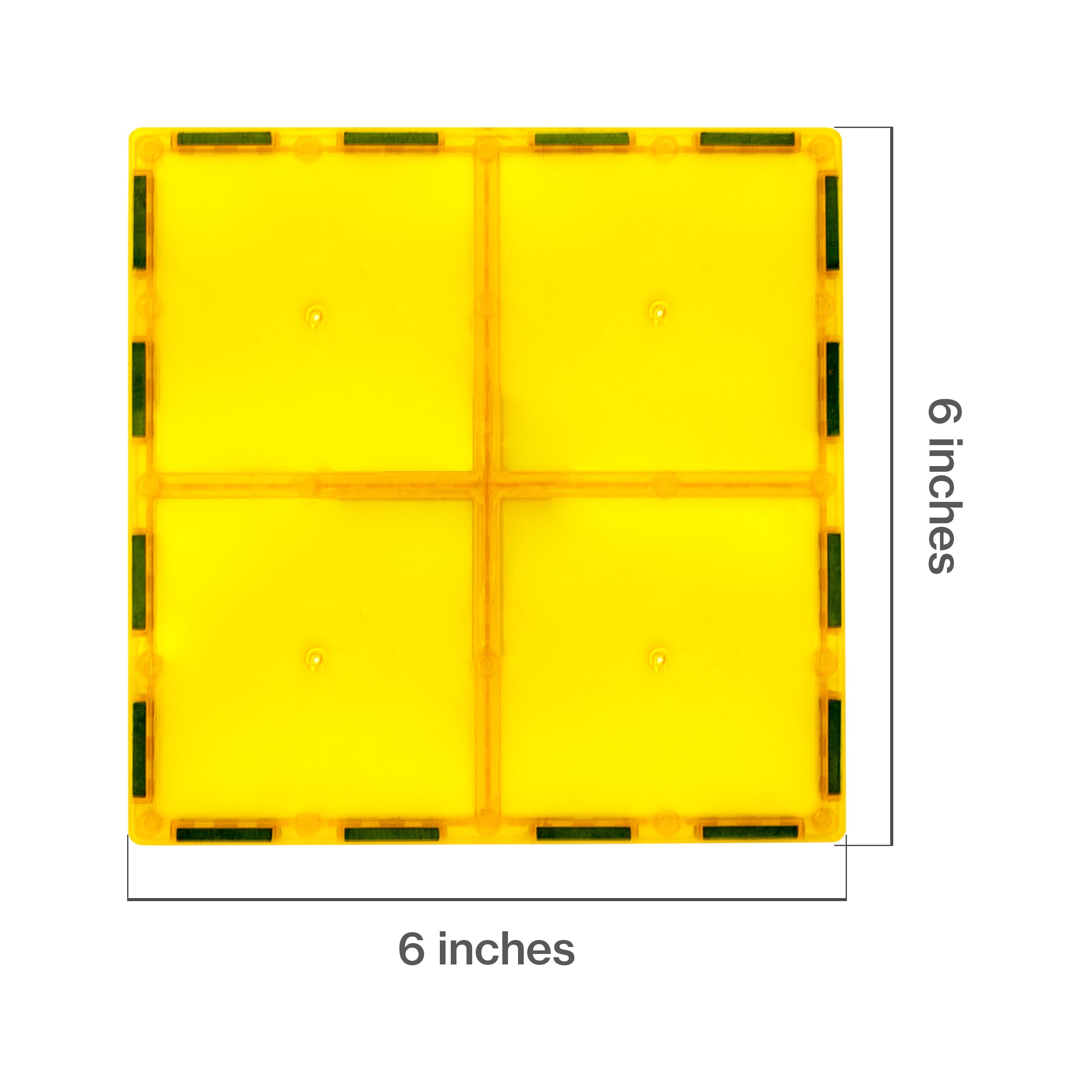 PicassoTiles 4 Piece 6" x 6" Yellow Square Magnetic Tiles