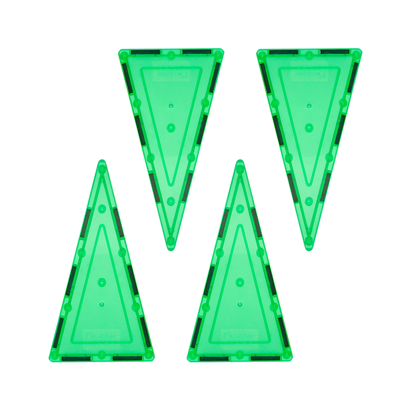 PicassoTiles 4 Piece Green Tall Triangle Magnetic Tiles