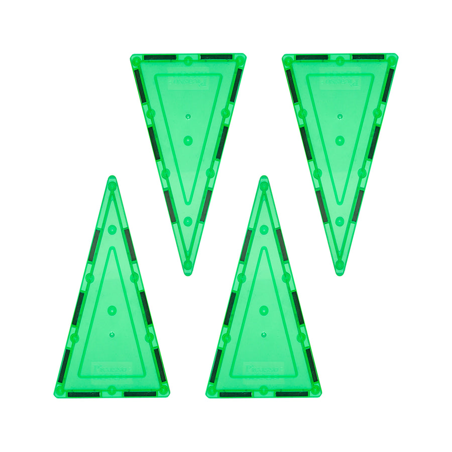 PicassoTiles 4 Piece Green Tall Triangle Magnetic Tiles