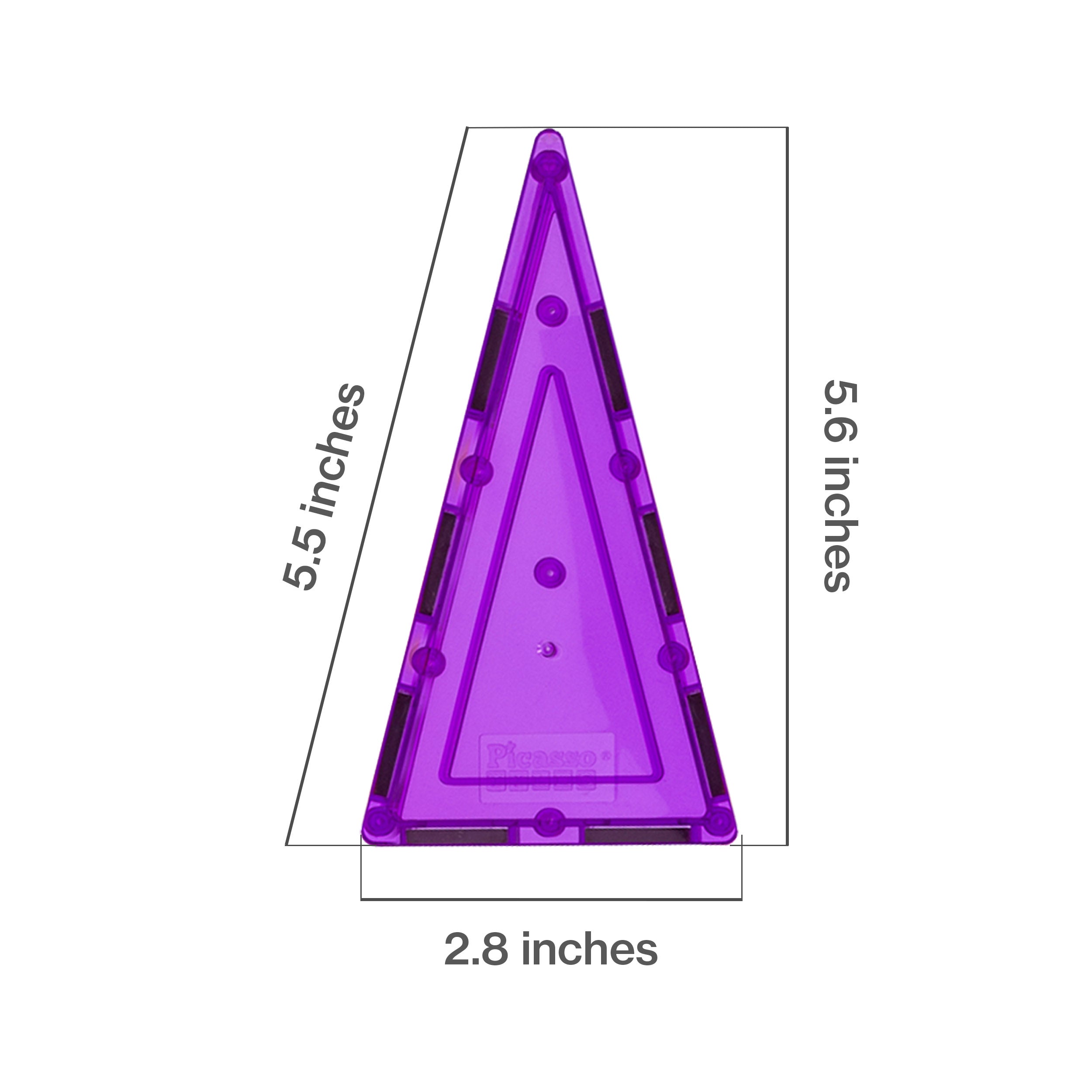 PicassoTiles 4 Piece Purple Tall Triangle Magnetic Tiles