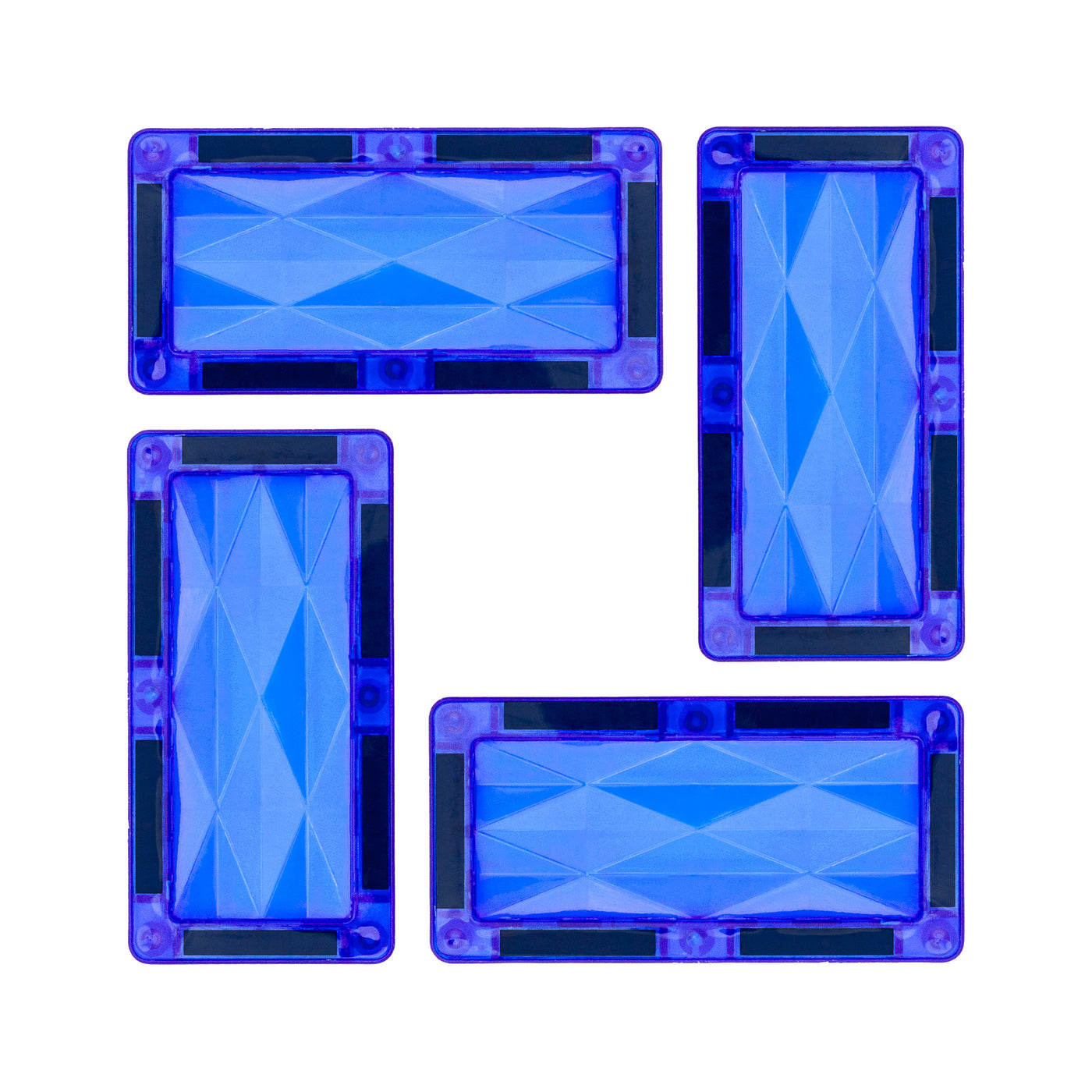 PicassoTiles 4 Piece Blue Rectangle Prism Surface Magnet Tiles