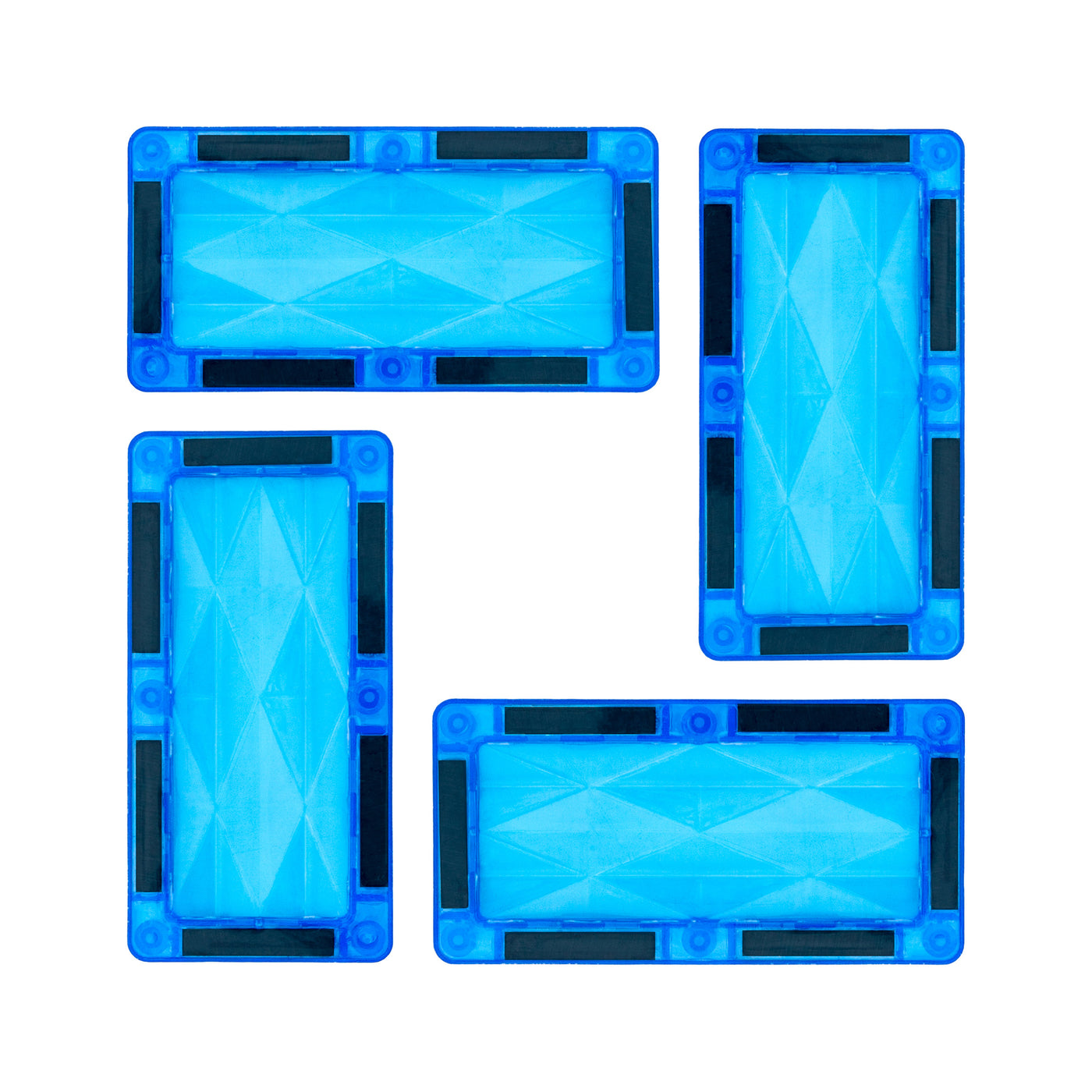 PicassoTiles 4 Piece Light Blue Rectangle Prism Surface Magnet Tiles