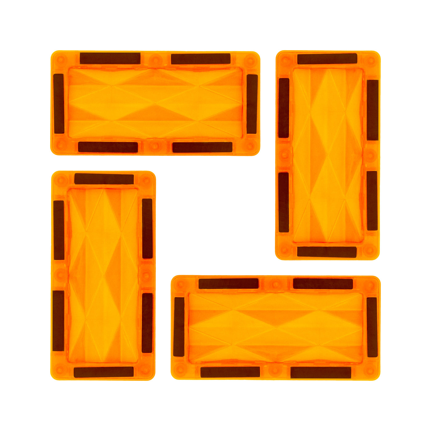 PicassoTiles 4 Piece Orange Rectangle Prism Surface Magnet Tiles