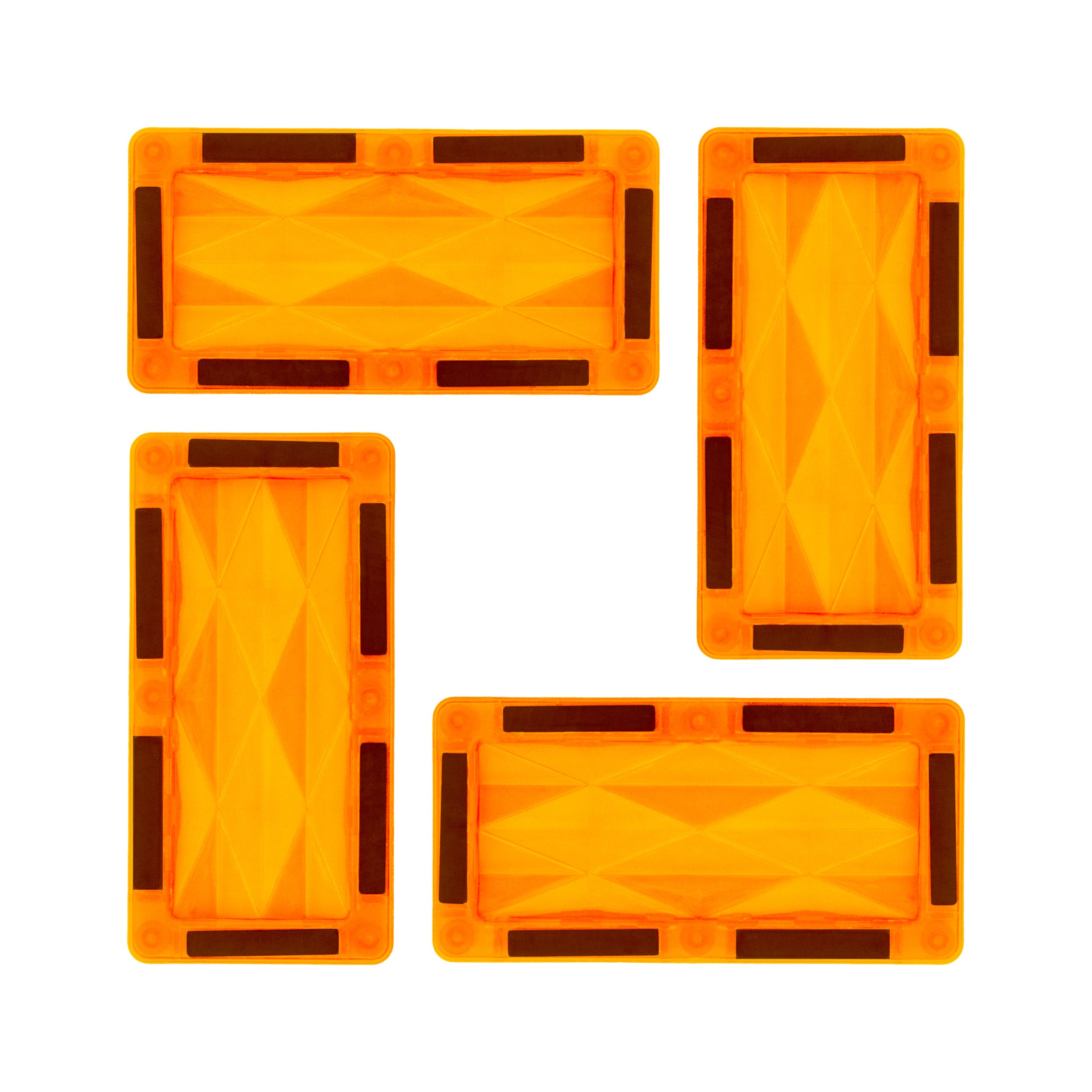 PicassoTiles 4 Piece Orange Rectangle Prism Surface Magnet Tiles