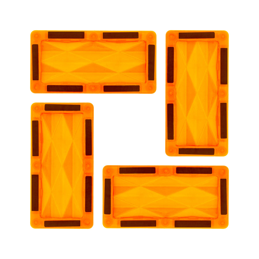 PicassoTiles 4 Piece Orange Rectangle Prism Surface Magnet Tiles