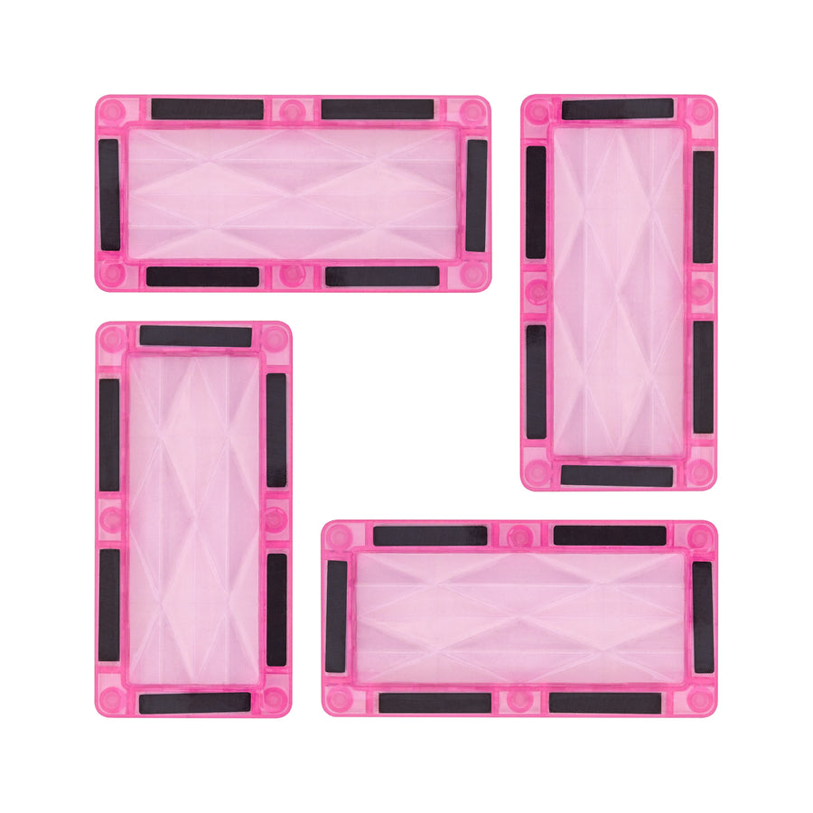 PicassoTiles 4 Piece Pink Rectangle Prism Surface Magnet Tiles