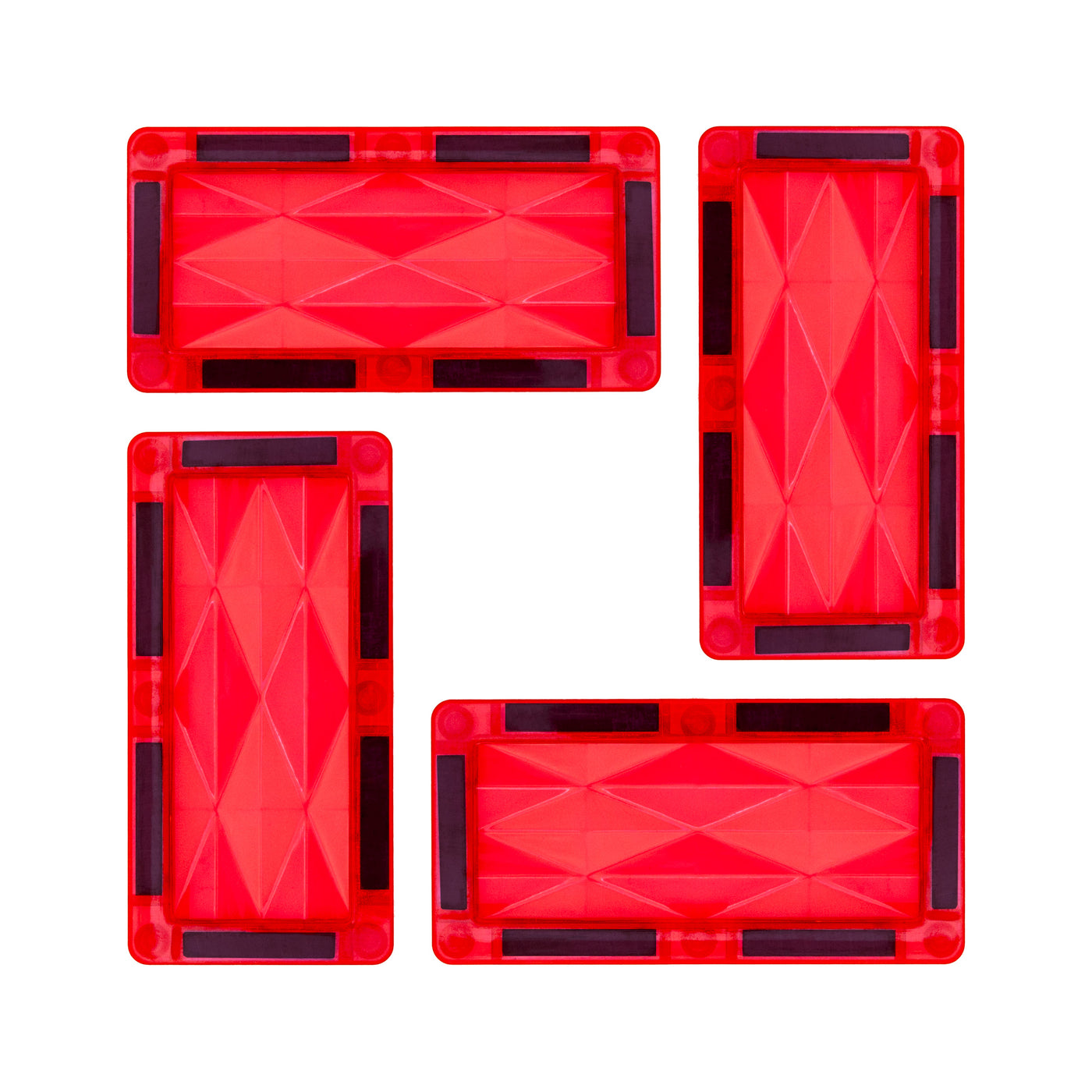 PicassoTiles 4 Piece Red Rectangle Prism Surface Magnet Tiles