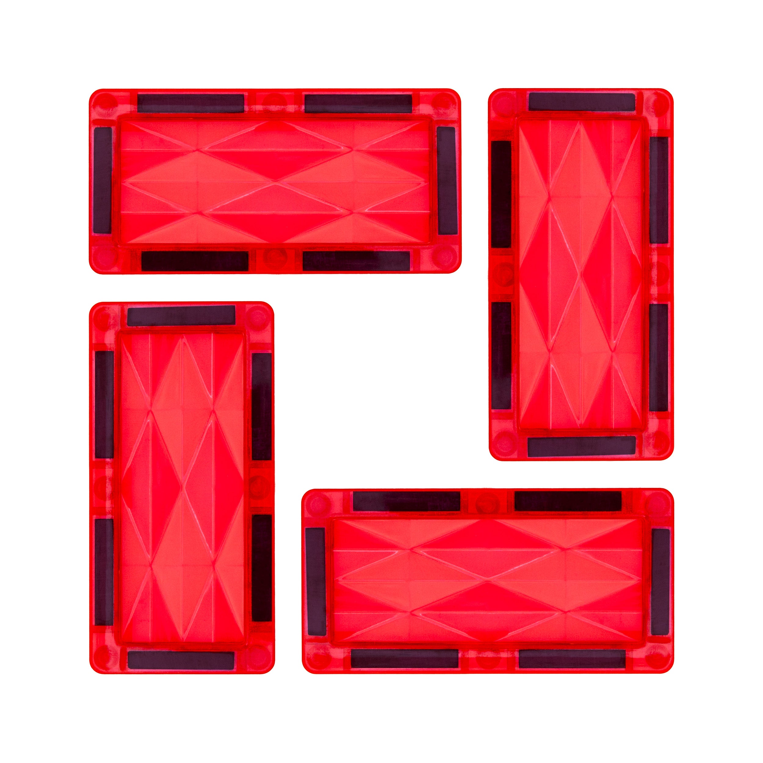 PicassoTiles 4 Piece Red Rectangle Prism Surface Magnet Tiles