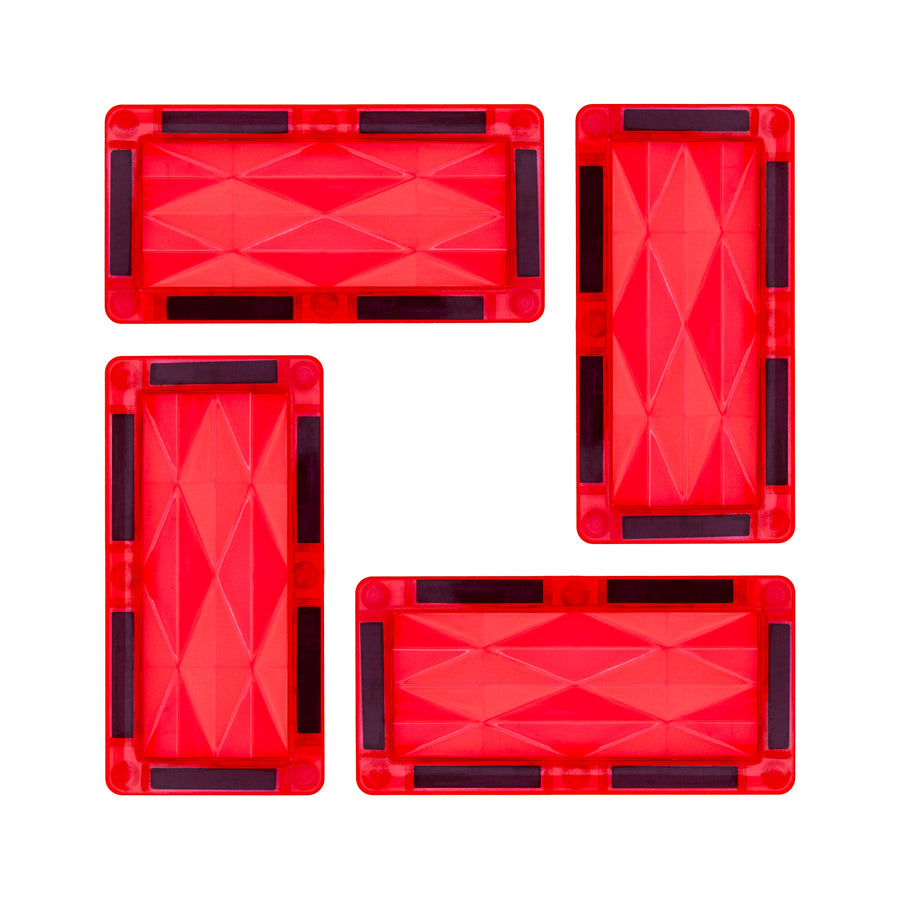 PicassoTiles 4 Piece Red Rectangle Prism Surface Magnet Tiles