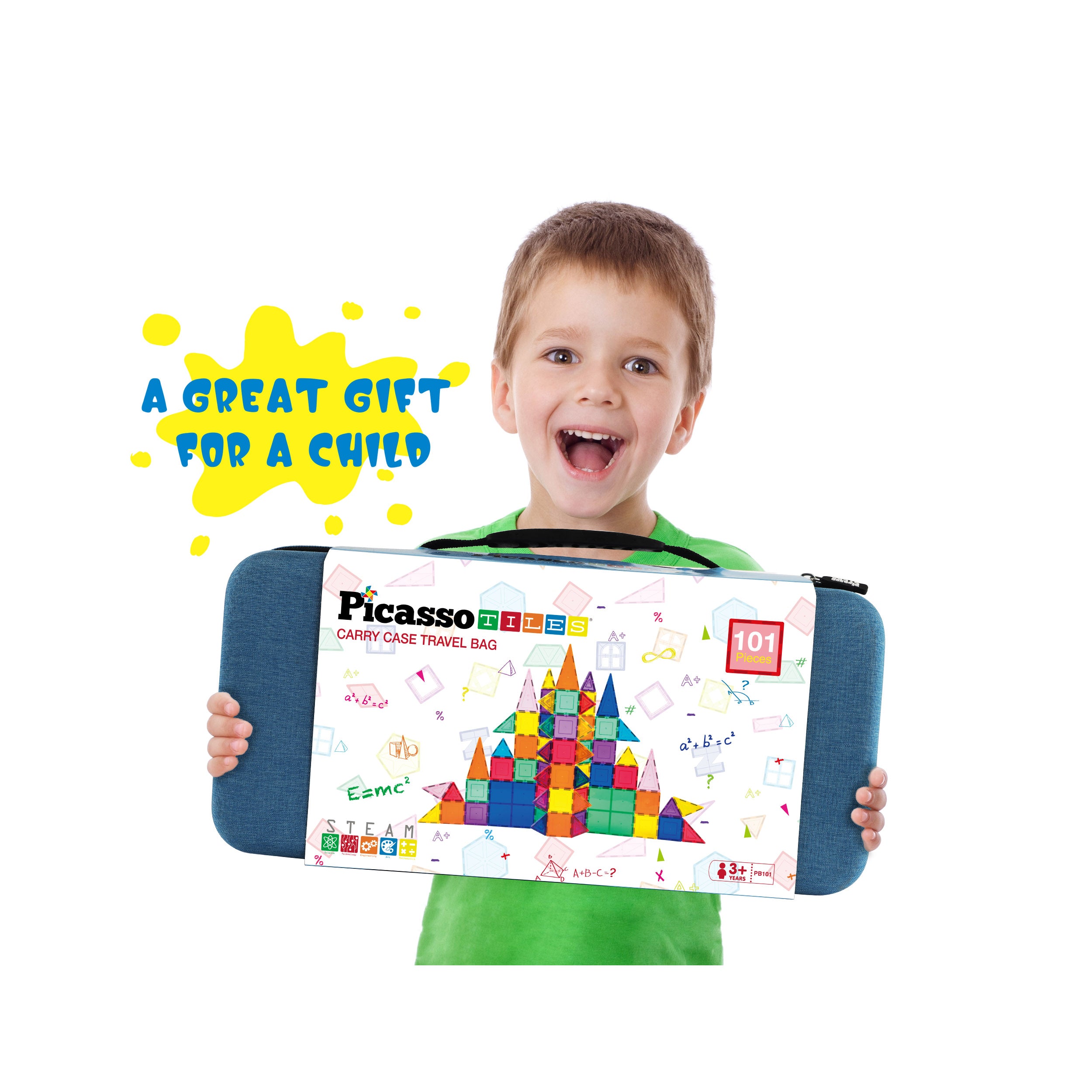 PicassoTiles Magnetic Tiles with Toy Carry Case - 101 Pieces