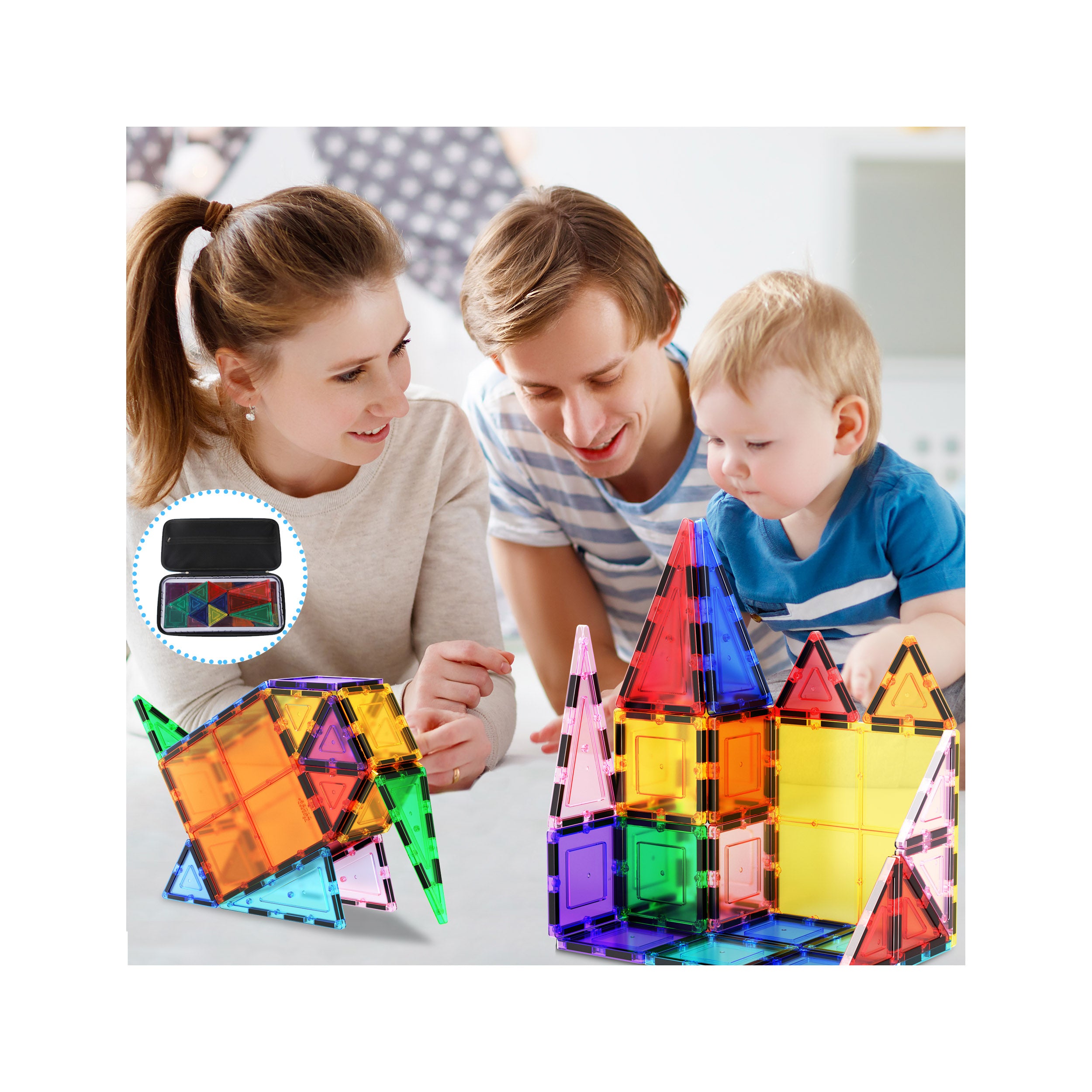 PicassoTiles Magnetic Tiles with Toy Carry Case - 101 Pieces