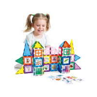 PicassoTiles 102 Piece Magnetic Building Tile Set w/Educational Artwork Graphics