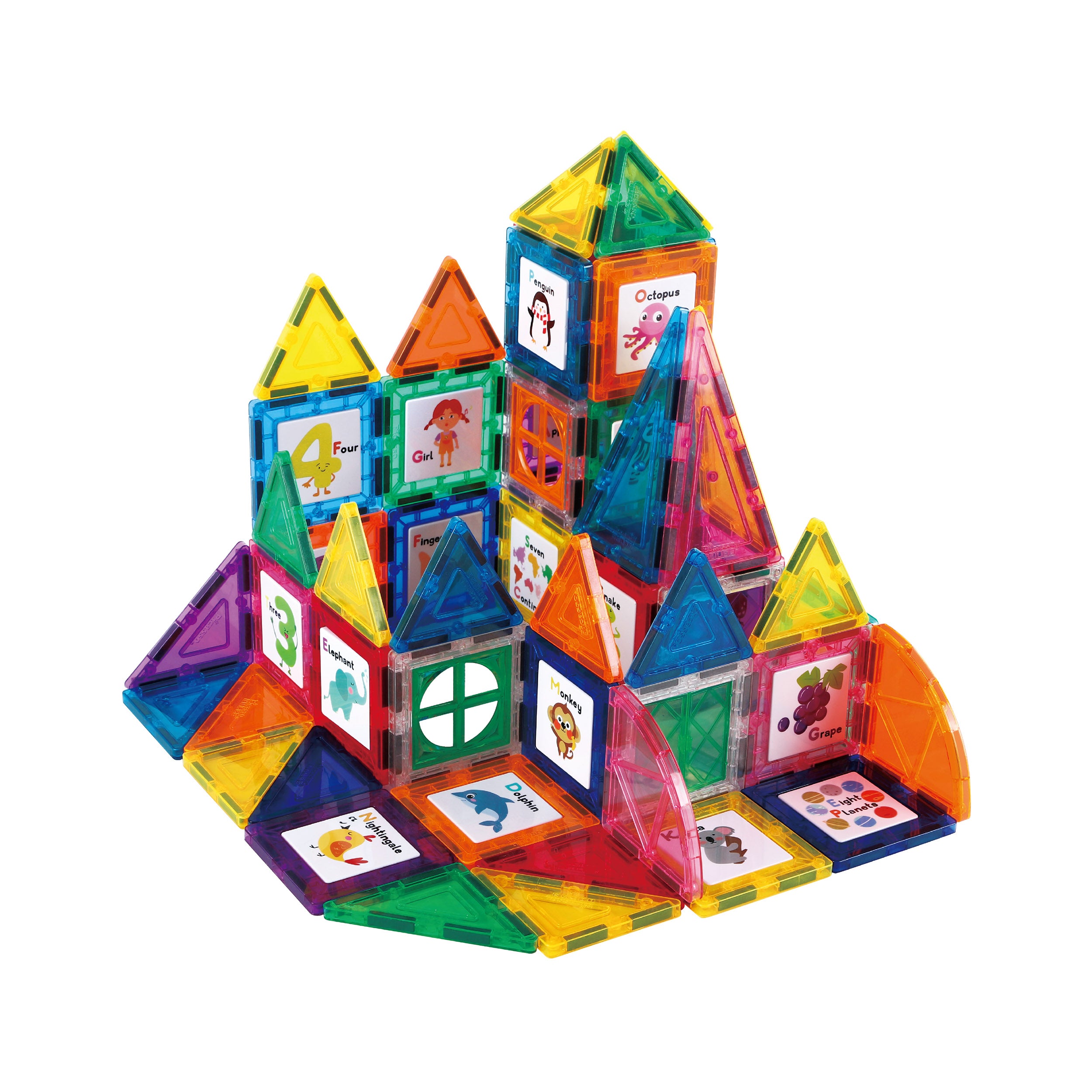 PicassoTiles 102 Piece Magnetic Building Tile Set w/Educational Artwork Graphics