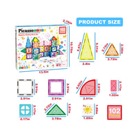 PicassoTiles 102 Piece Magnetic Building Tile Set w/Educational Artwork Graphics