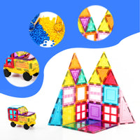 PicassoTiles Magnetic Tile Blocks with Car Base & Storage Bag - 61 Pieces