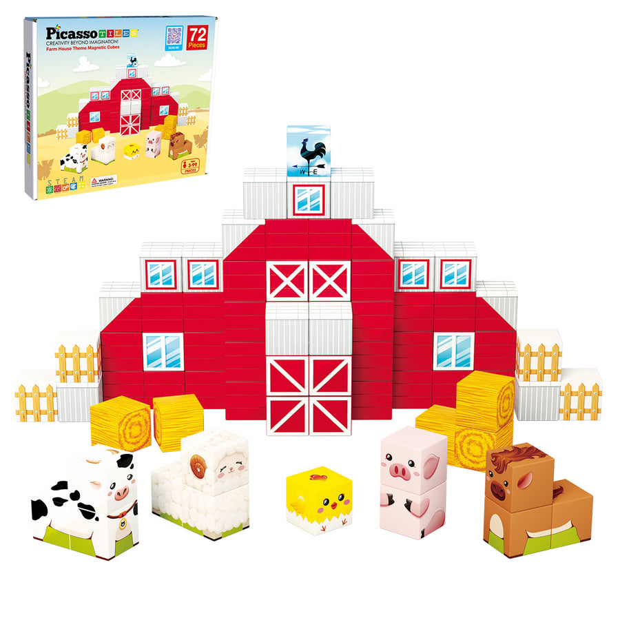 PicassoTiles Magnet Cube Farm House Mix and Match Building Set