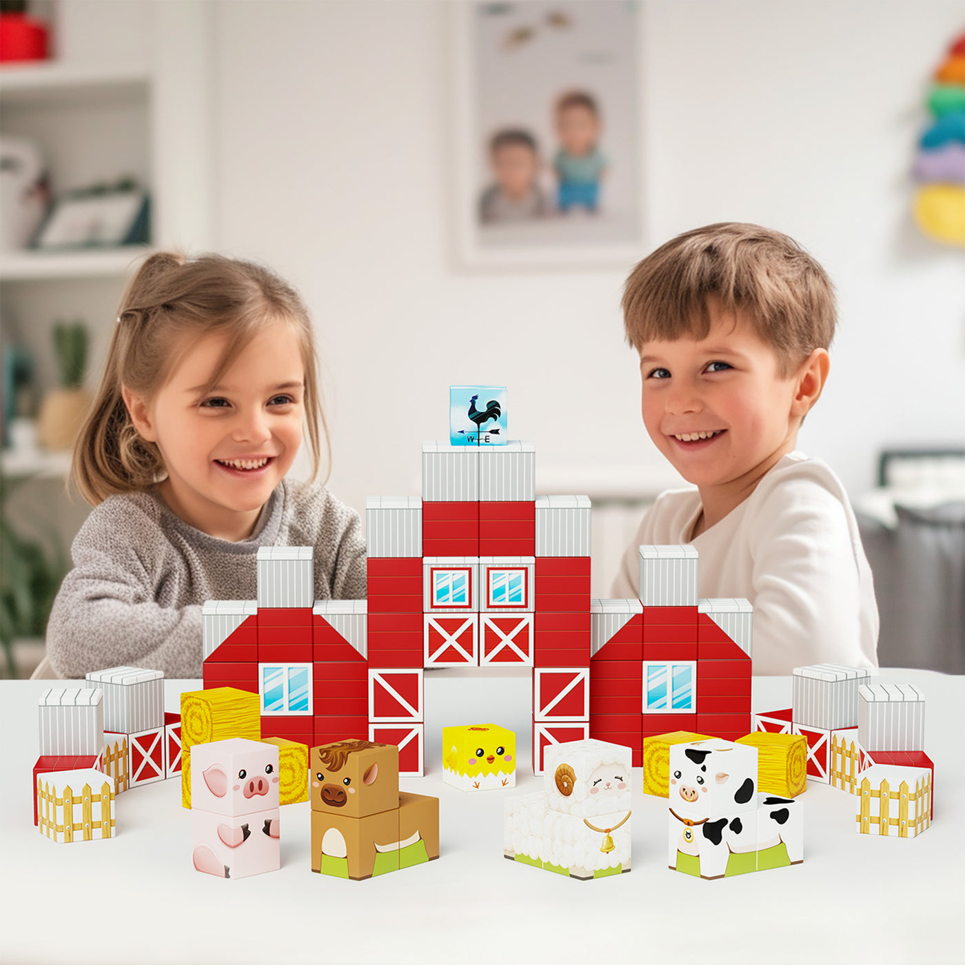 PicassoTiles Magnet Cube Farm House Mix and Match Building Set