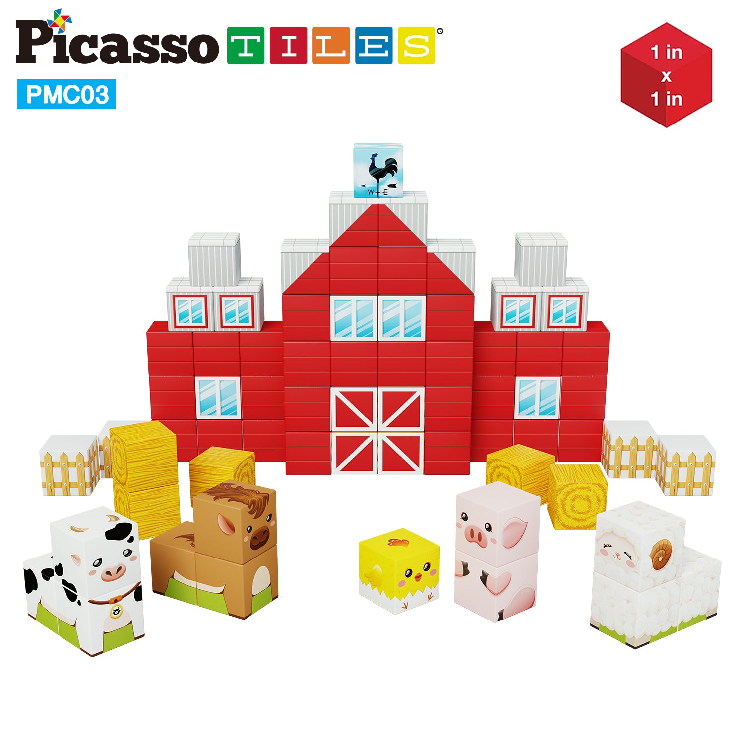 PicassoTiles Magnet Cube Farm House Mix and Match Building Set