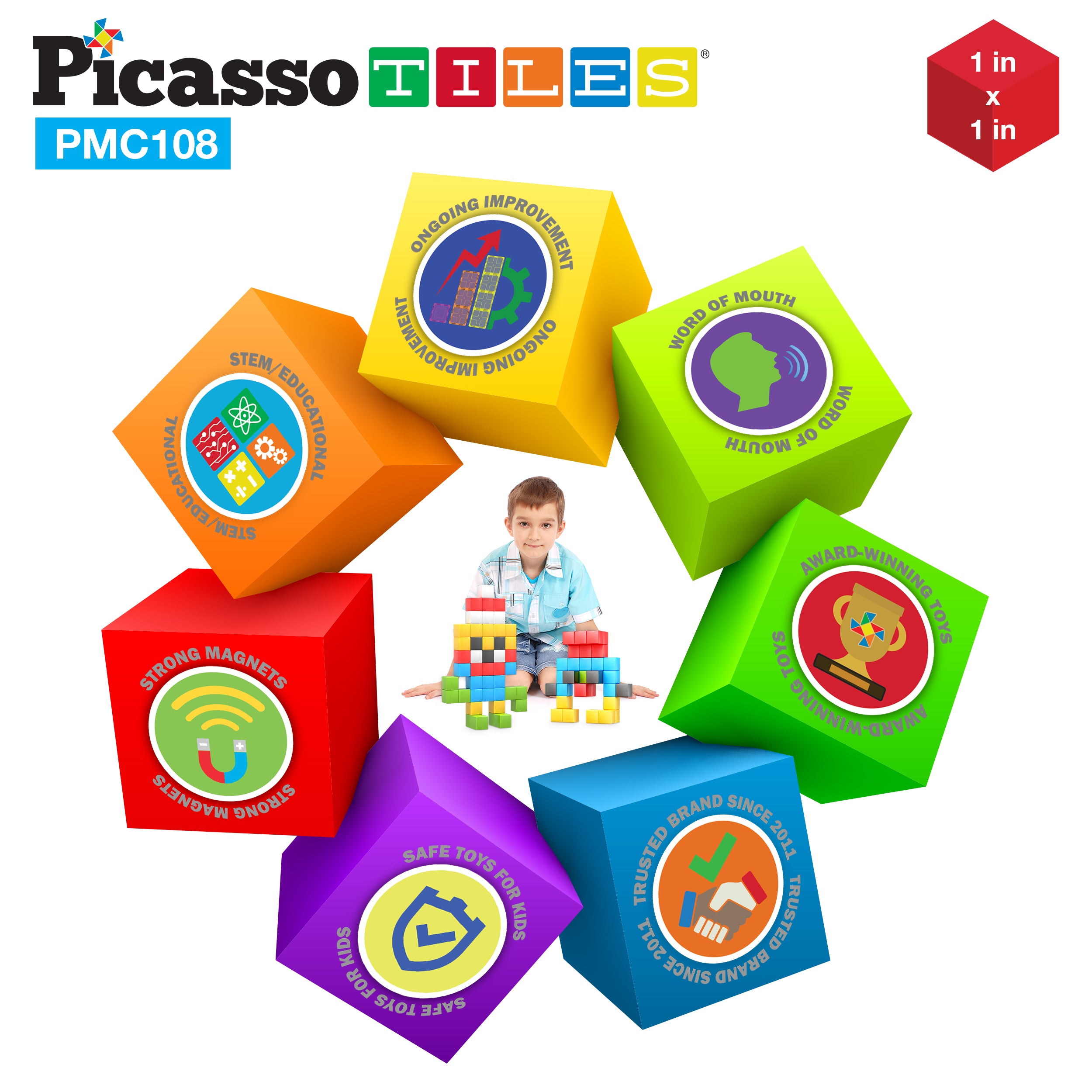 PicassoTiles Magnetic Puzzle Cubes 108 Pieces PMC108 with FREE Ideabook