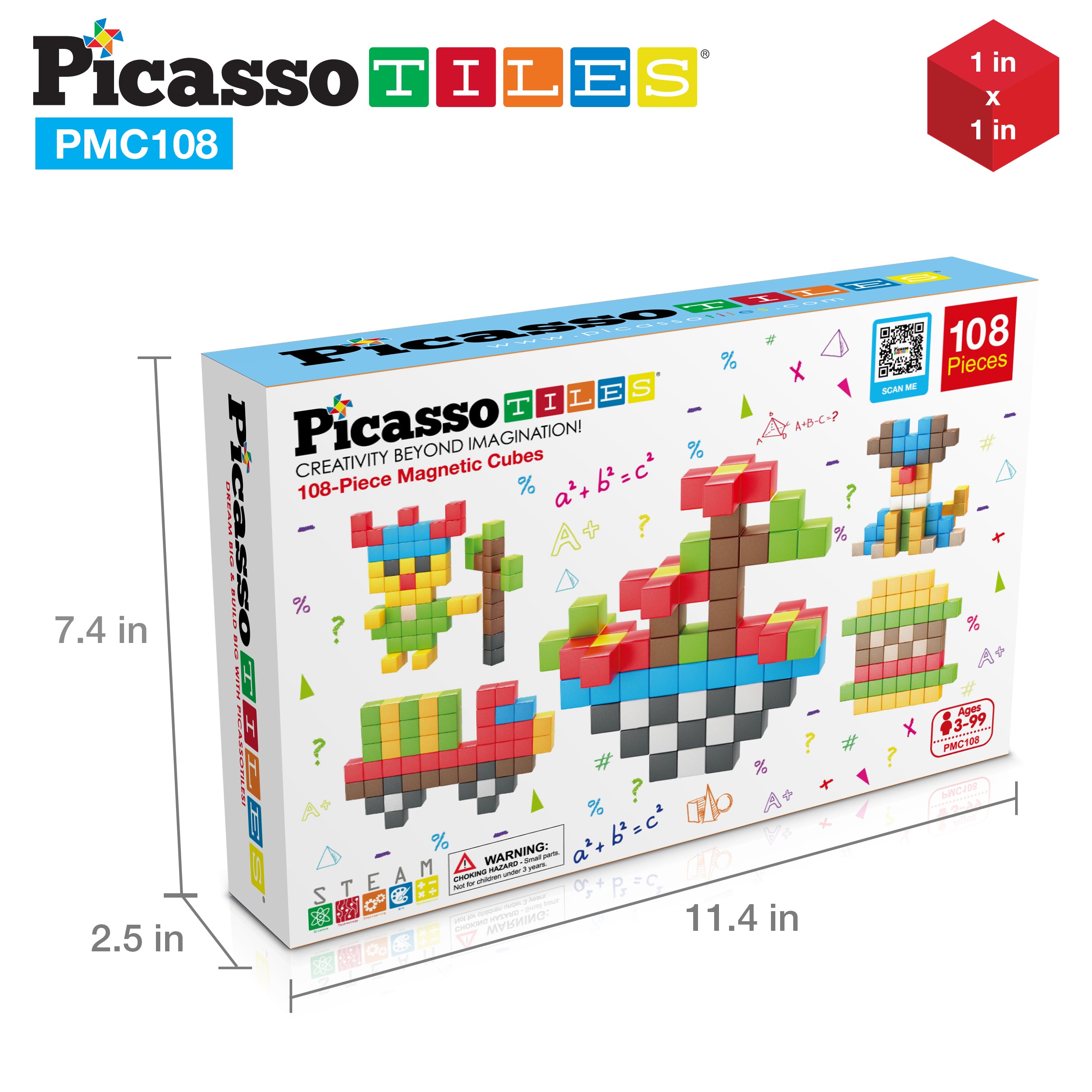 PicassoTiles Magnetic Puzzle Cubes 108 Pieces PMC108 with FREE Ideabook