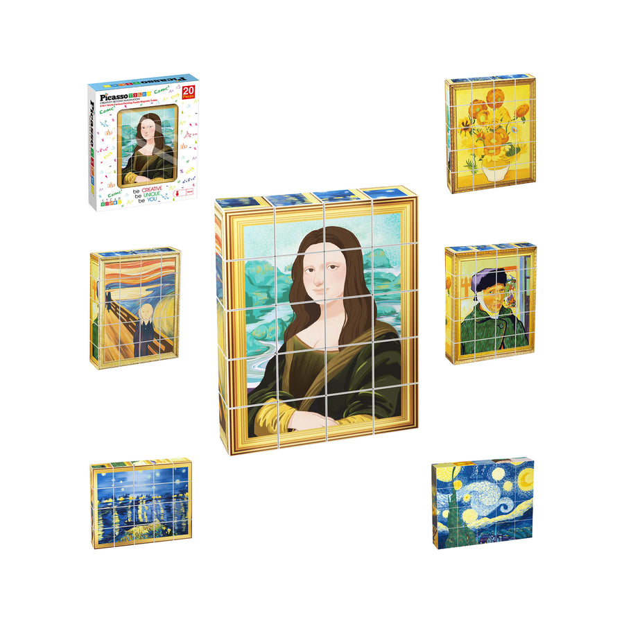 PicassoTiles 20pc 1" Magnetic Puzzle Cubes Famous World  Paintings