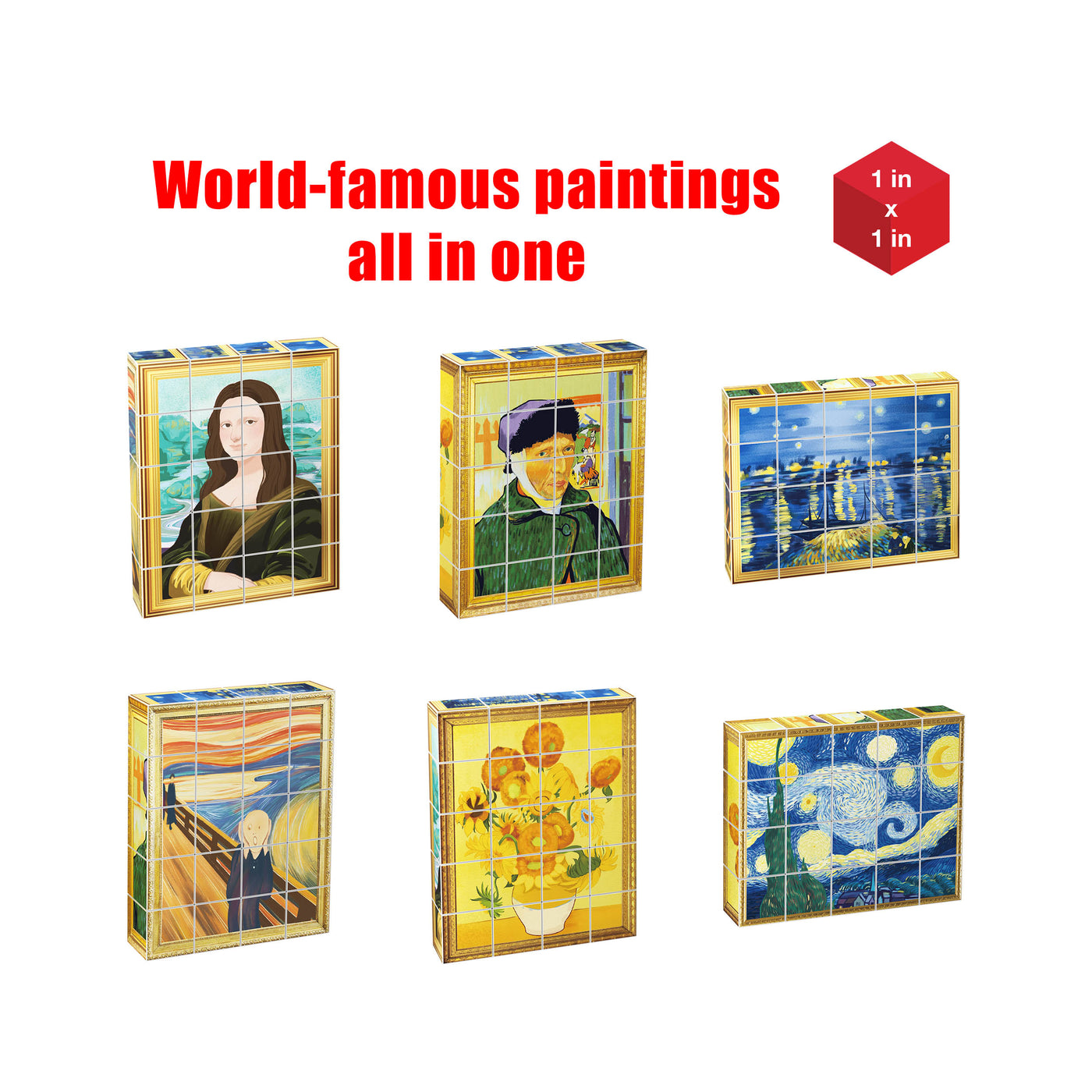 PicassoTiles 20pc 1" Magnetic Puzzle Cubes Famous World  Paintings