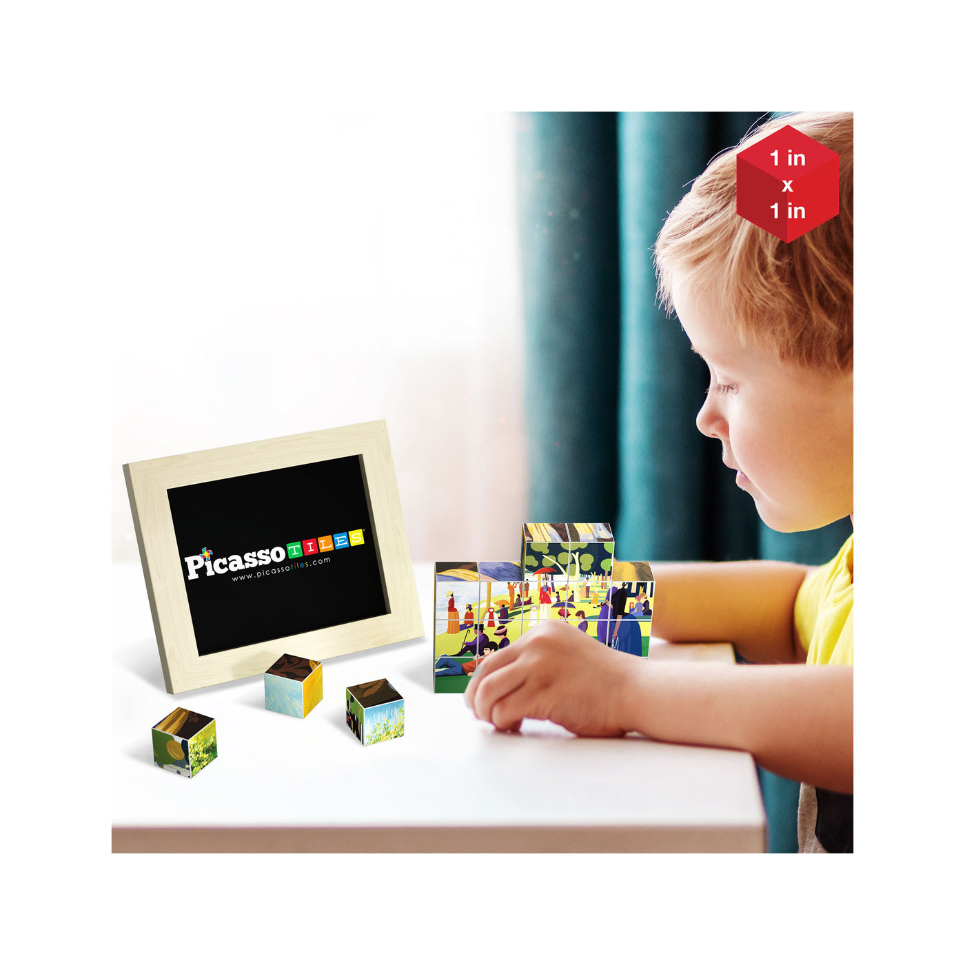 PicassoTiles 20pc 1" Magnetic Puzzle Cubes World Famous Paintings Set