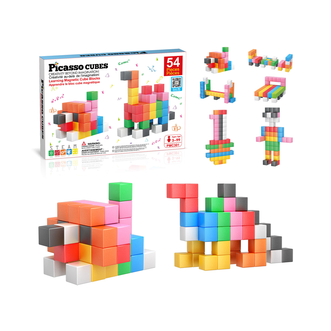 PicassoTiles Magnet Cube Building Blocks 54 Pieces 1.2" 3CM Set