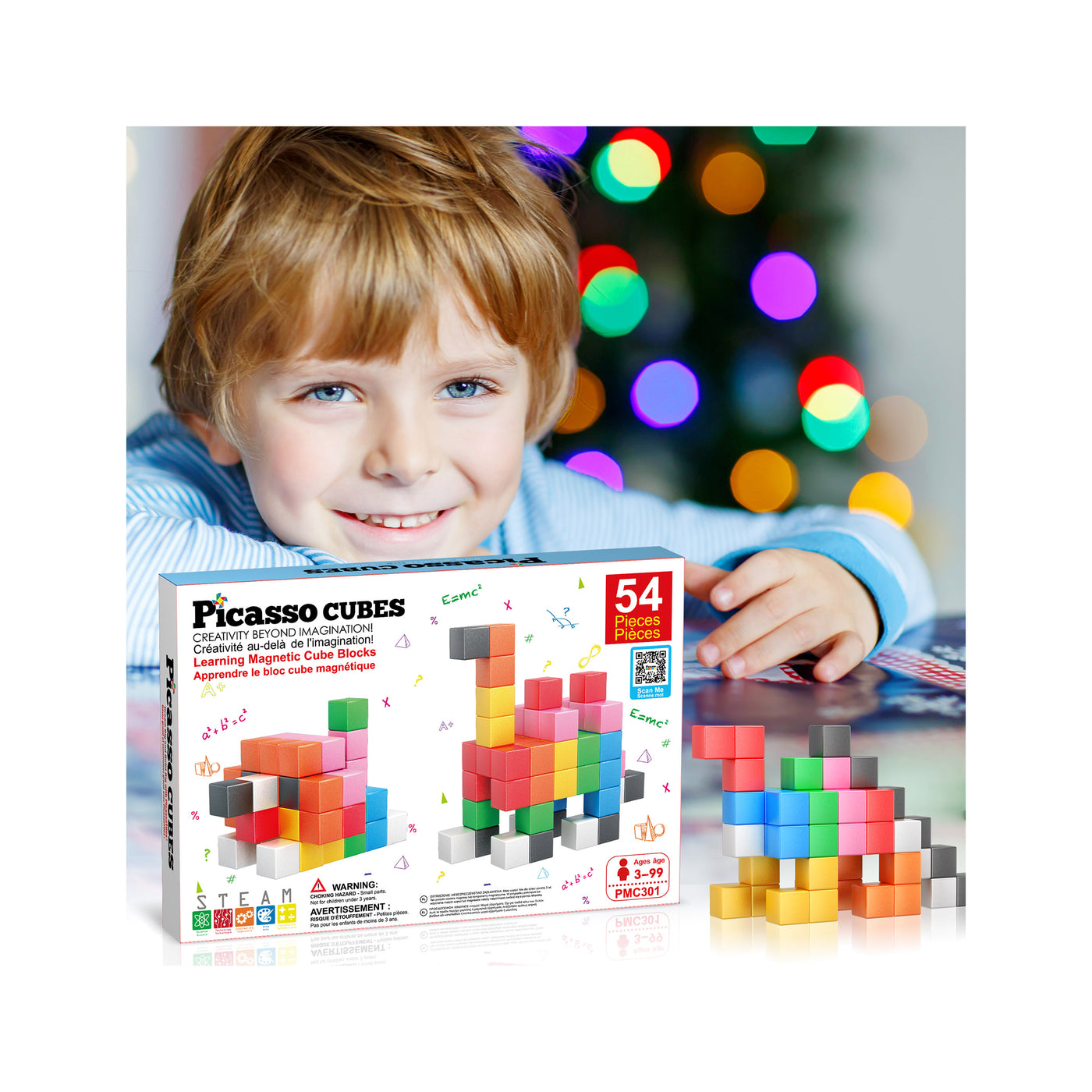 PicassoTiles Magnet Cube Building Blocks 54 Pieces 1.2" 3CM Set