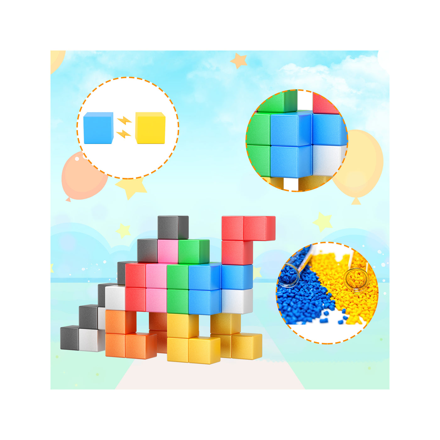 PicassoTiles Magnet Cube Building Blocks 80 Pieces 1.2" 3CM Set